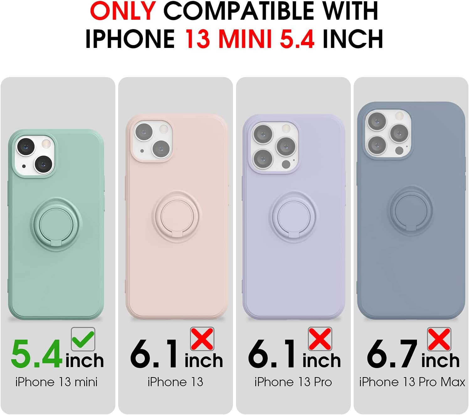 Abitku Compatible with Iphone 13 Mini Case, Silicone with 360°Ring Kickstand Holder (Support Magnetic Car Mount) Microfiber Cloth Designed for Iphone 13 Mini 5.4 Inch (Blue)  ABITKU   