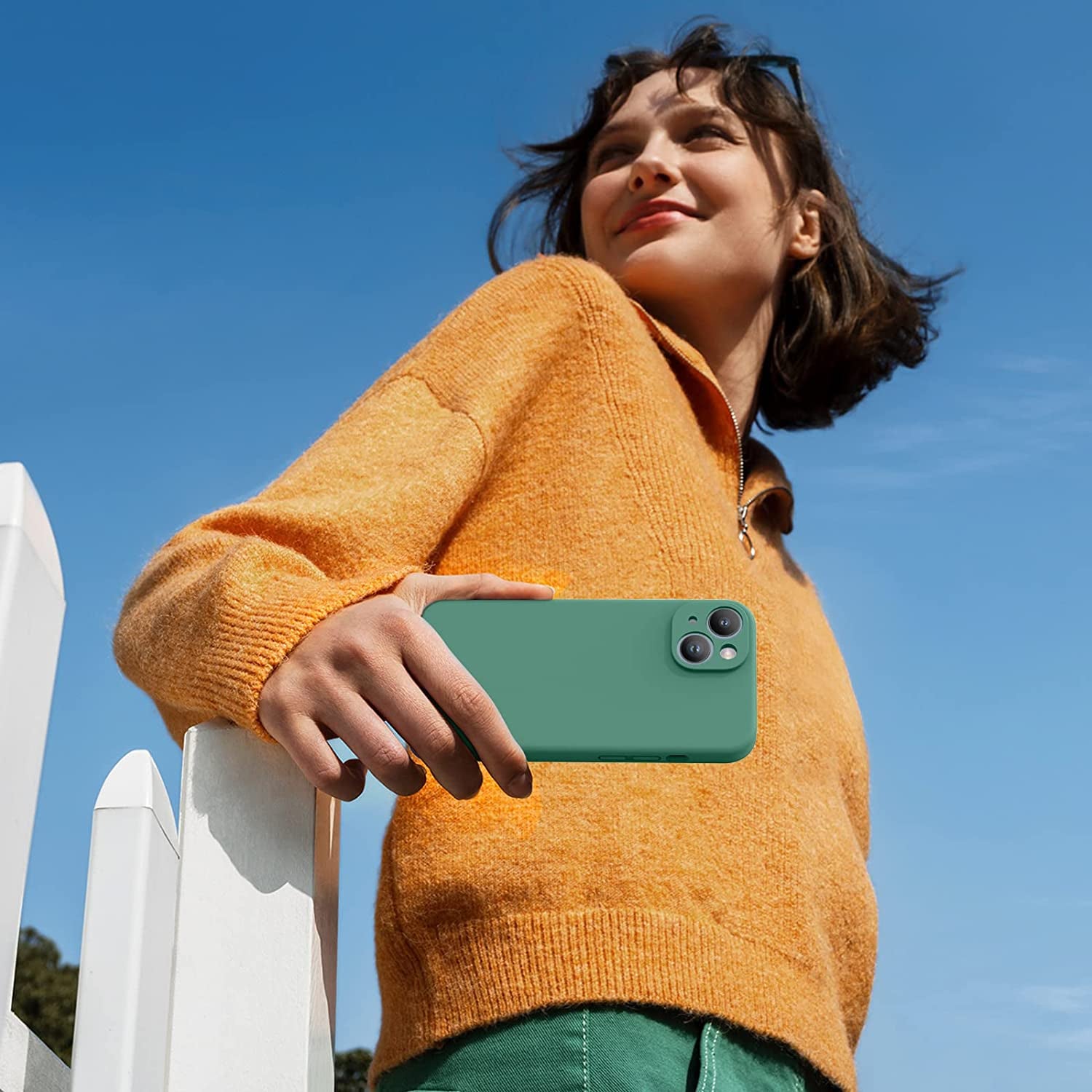 Miracase Designed for Iphone 14 Case with Screen Protector,[Upgraded Enhanced Camera Protection],Shockproof Liquid Silicone Case with Microfiber Lining, 6.1 Inch,Acacia Green  Miracase   