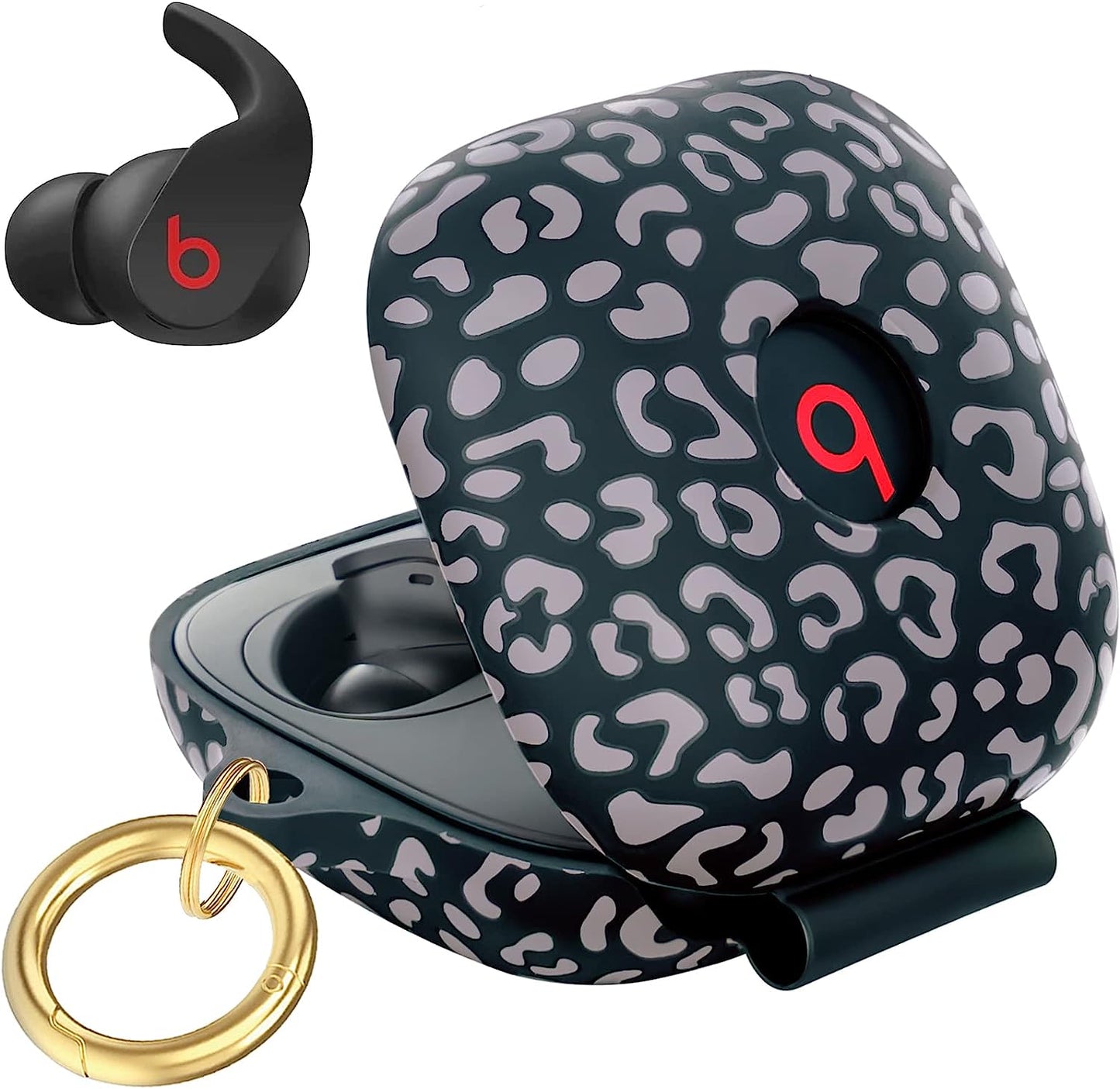 Beats Fit Pro Case Cover, Gawnock Soft Silicone Leopard Print Case for Apple Beats Fit Pro 2021 Shockproof Protective Earbuds Case with Keychain for Women Girl (Light Green Leopard/Cheetah)  Gawnock Leopard/Cheetah Grey  