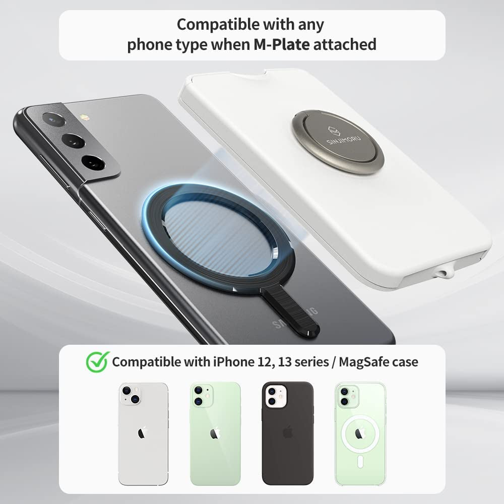 Sinjimoru Cell Phone Wallet for Magsafe with Phone Ring Holder, Secure Magnetic Card Holder with Phone Grip & Kickstand for Magsafe Case & Iphone 14/13/12 Series. M-Ringo Slot Black  Sinjimoru Co.Ltd   