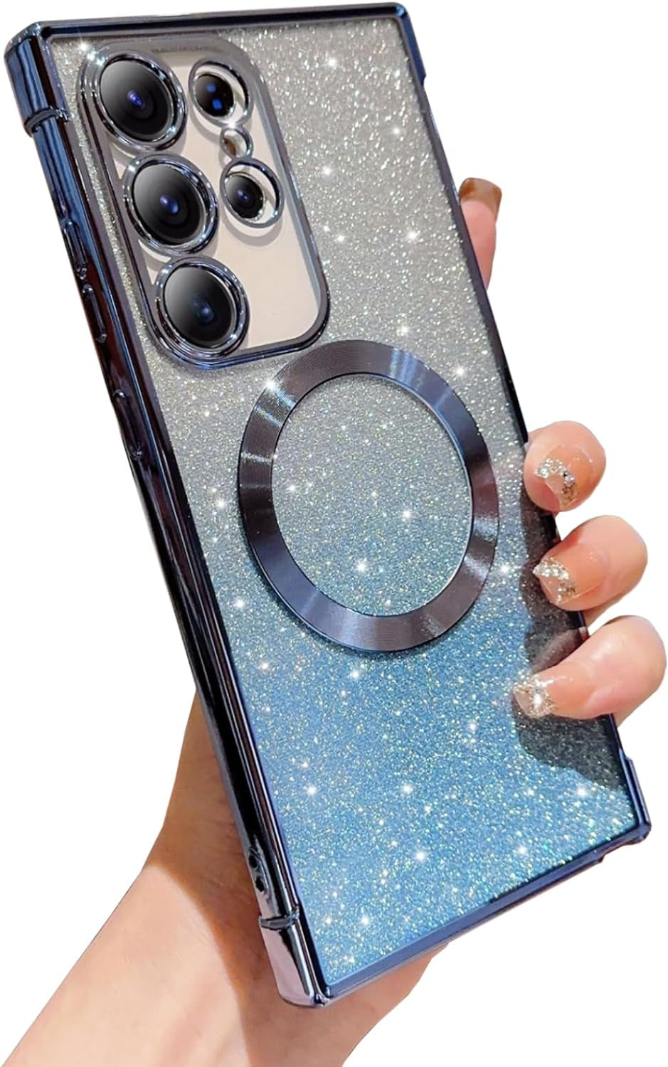 Aowner for Samsung Galaxy S21 Ultra Magnetic Case Compatible with Magsafe, Full Protection Square Glitter Clear Phone Case for Women Girls Cute Soft Shockproof Bumper Protective Cover Case 6.8"-Gold  aowner Blue Samsung Galaxy S21 Ultra - 6.8" 