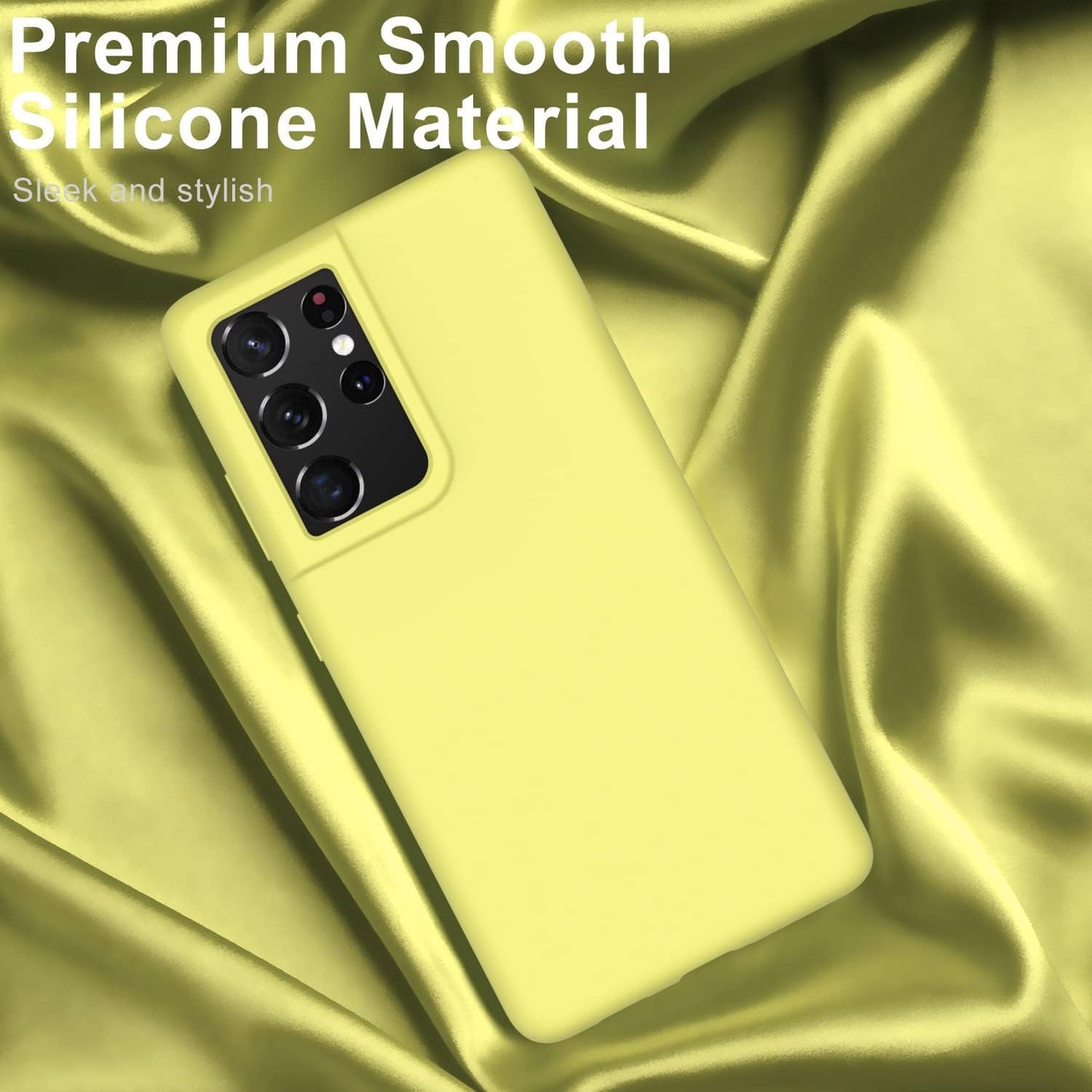 DEENAKIN for Samsung Galaxy S21 Ultra Case Silicone,Silky Smooth Flexible Gel Rubber Bumper Cover with Soft Microfiber Lining Slim Fit Protective Phone Case for Samsung Galaxy S21 Ultra Bright Yellow  DEENAKIN   