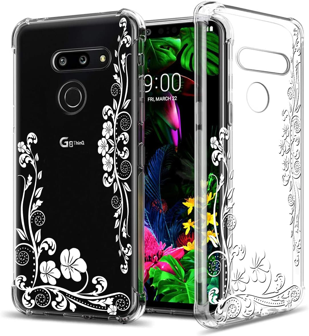 GREATRULY Floral Clear Pretty Phone Case for LG G8 Thinq (2019 Release) for Women Girls,Flower Design Transparent Slim Soft Drop Proof TPU Bumper Cushion Silicone Cover Shell,Fl-F12  GREATRULY   