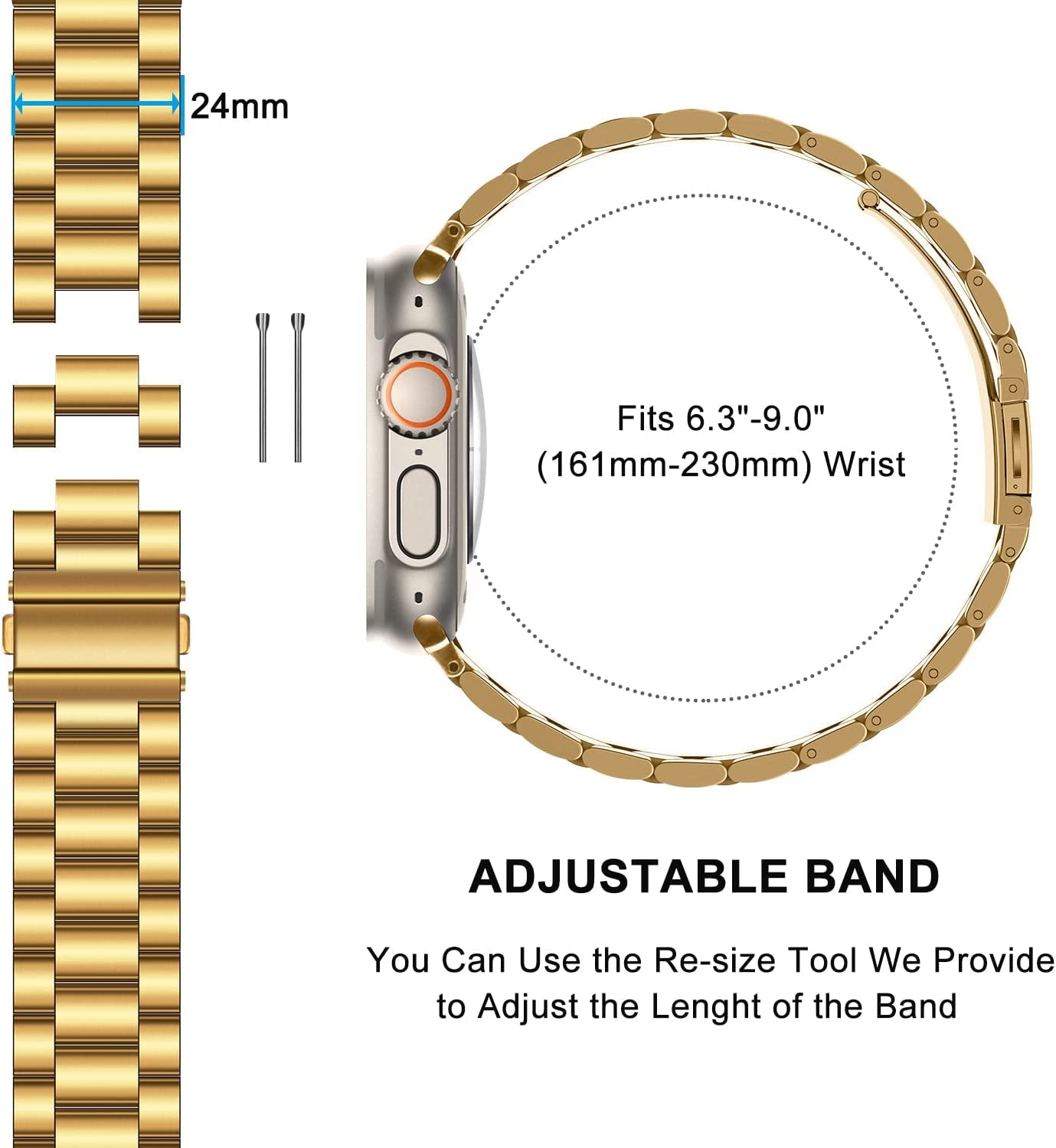 HITZEE Compatible with Apple Watch Band 49Mm Ultra Business Stainless Steel Metal Strap Men Women Link Bands with Case Compatible for Apple Watch Ultra, 49Mm Gold  HITZEE   