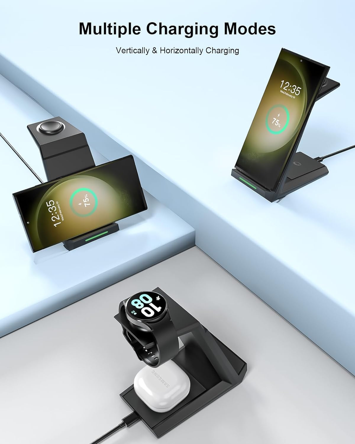 Wireless Charger for Samsung - NANAMI 3 in 1 Charging Station for Multiple Devices, Fast Charger Stand Dock for Galaxy S23 Ultra S22 S21 S20 Z Flip Fold 4,Galaxy Watch 6/5/5 Pro/4/3, Galaxy Buds 2 Pro  NANAMI   