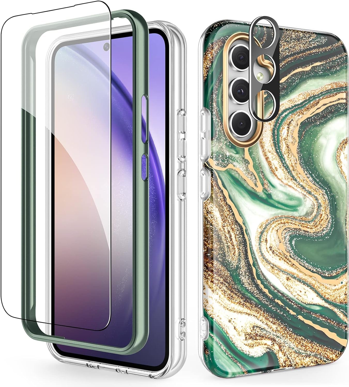Chvelop Case Compatible with Samsung Galaxy A53 5G (2022 Released), Marble Stylish Slim Soft TPU, Full Body Protective with Built-In Screen Protector, Shockproof Cover for A53, 6.5 In, River/Purple  Chvelop Quicksand/Green Samsung Galaxy A54 5G 