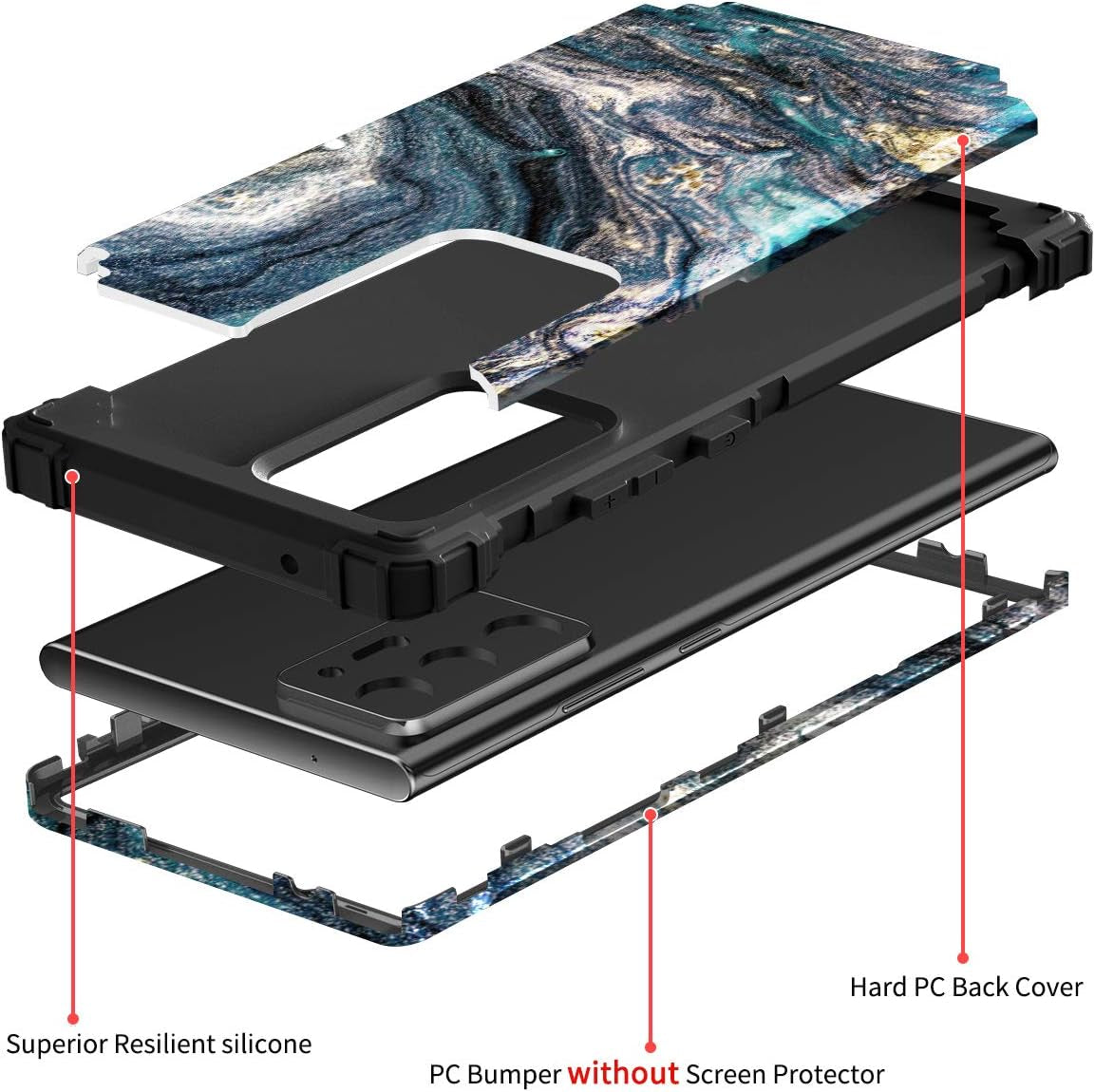 Samsung Galaxy Note 20 Ultra Case,Casewind Galaxy Note 20 Ultra Case Ｍarble 3 in 1 Hybrid Hard PC Soft Silicone Shockproof Anti-Scratch Rugged Bumper Protective Case Cover for Samsung Note 20 Ultra  Casewind   