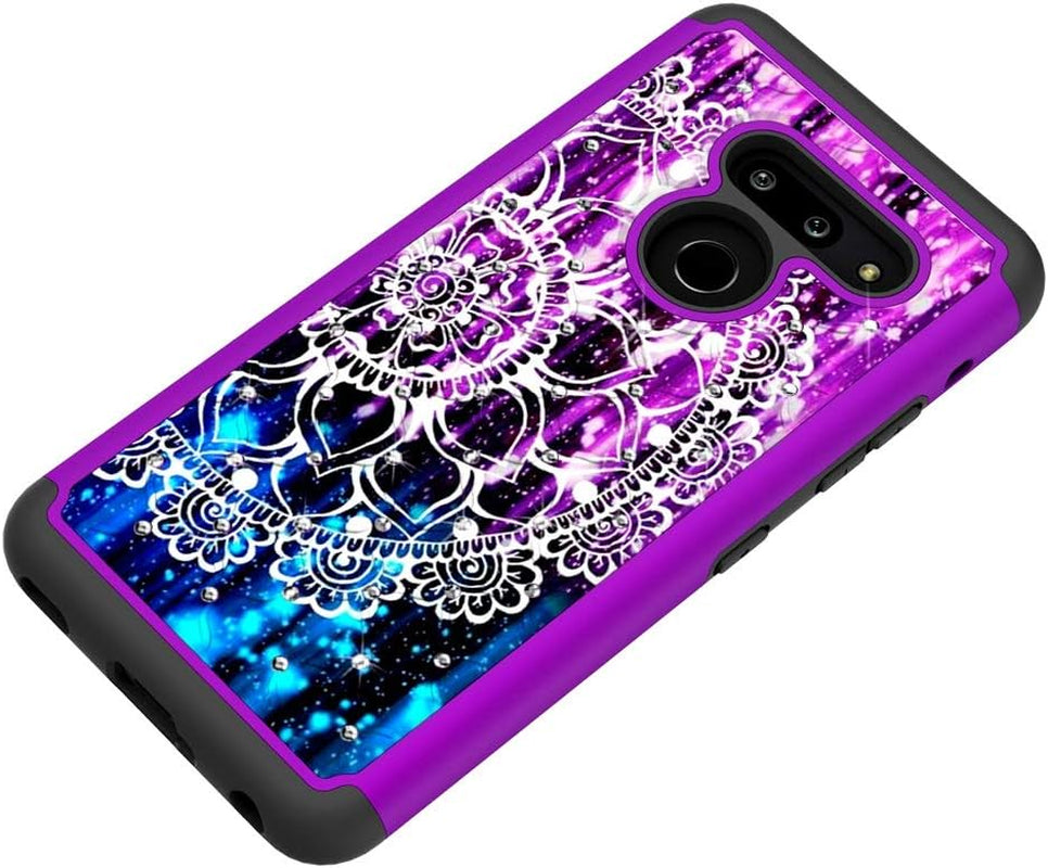 Zase LG G8 Thinq Case, Design for LG G8 Slim Hybrid Dual Layer Protection [Jewel Rhinestones] Shockproof Cute Girls Woman Sparkly Crystal Gem Cover [Bling Diamond] (Purple Blue Mandala Flower)  Zase   