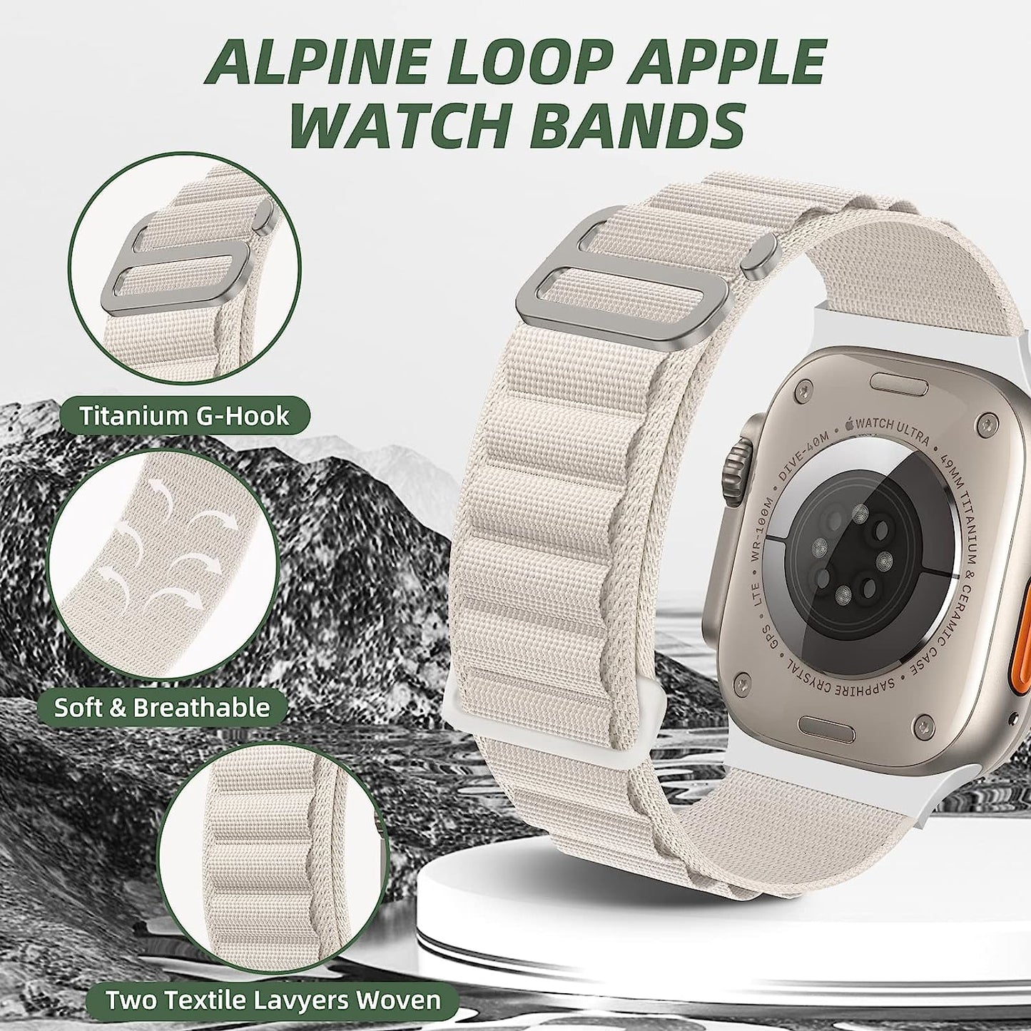 DYKEISS 3 Pack Alpine Loop Nylon Bands Compatible with Apple Watch Band 49Mm 45Mm 44Mm 42Mm 41Mm 40Mm 38Mm, Sport Titanium G-Hook Braided Strap for Iwatch Ultra Series 8/7/SE/6/5/4/3/2/1 Women Men  DYKEISS   