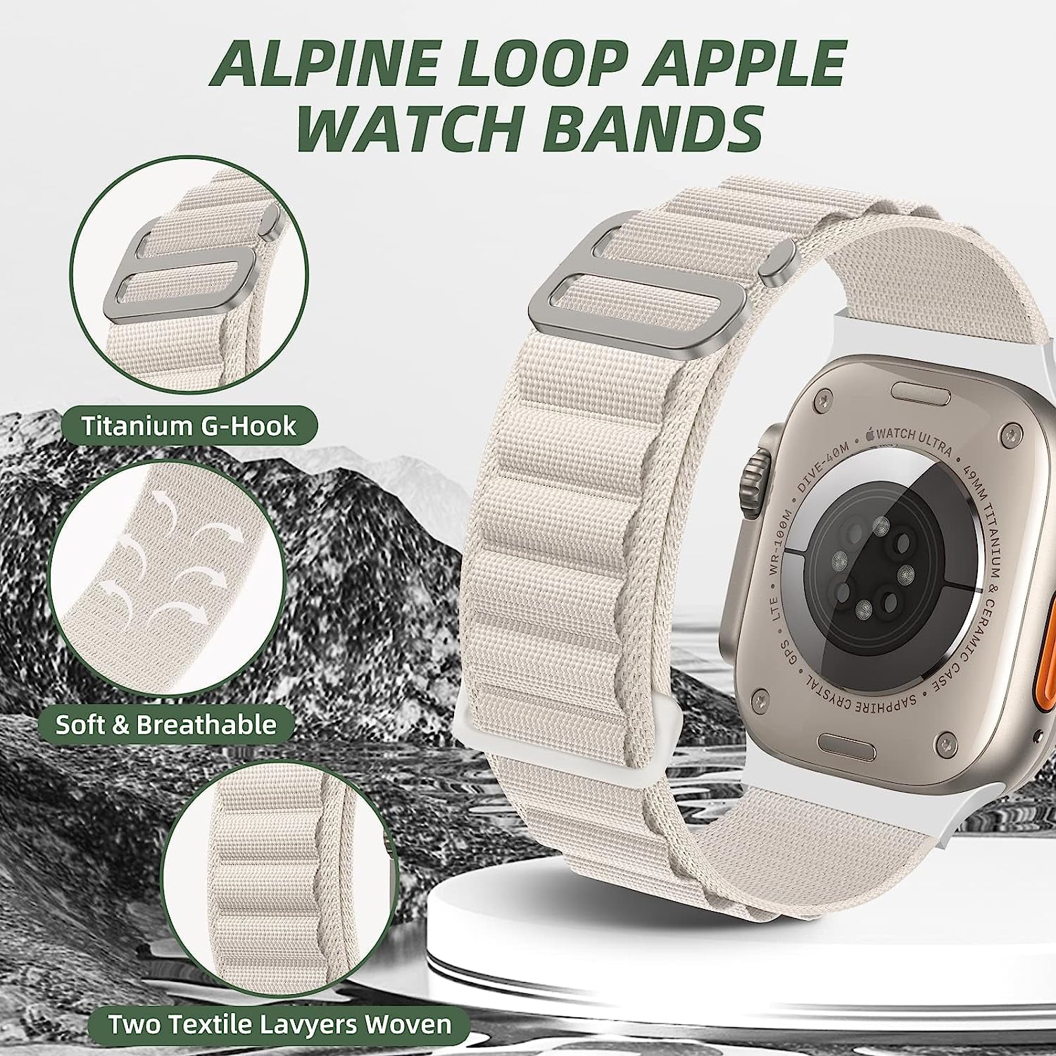 DYKEISS 3 Pack Alpine Loop Nylon Bands Compatible with Apple Watch Band 49Mm 45Mm 44Mm 42Mm 41Mm 40Mm 38Mm, Sport Titanium G-Hook Braided Strap for Iwatch Ultra Series 8/7/SE/6/5/4/3/2/1 Women Men  DYKEISS   