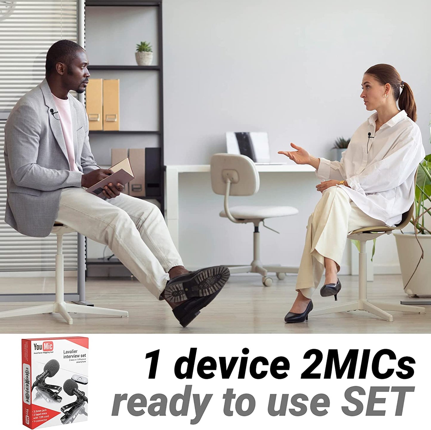 Youmic - 2 Dual Mini Lavalier Lapel Mics with Clip for Phone, Iphone Microphone for Ios, Android, PC, Laptop, Video, Vlogging  YouMic   