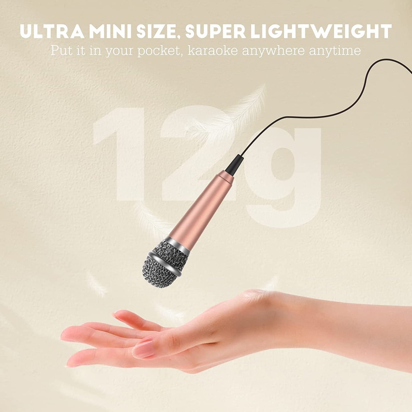 Mini Microphone, Wootrip Karaoke Tiny Microphone for Voice Recording Interview, Portable Small Singing Mic 3.5Mm Plug with Stand Suitable for Android Phone,Iphone,Ipad, Laptop (Rose Gold)  Wootrip   