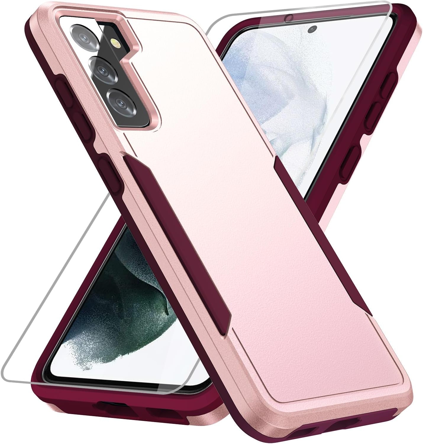 For Samsung Galaxy S21 plus Case, Galaxy S21 plus Case with HD Screen Protector [Military Grade Drop Tested] Heavy-Duty Tough Rugged Shockproof Protective Case for Samsung S21 Plus, Red  BOYOSS Pink  