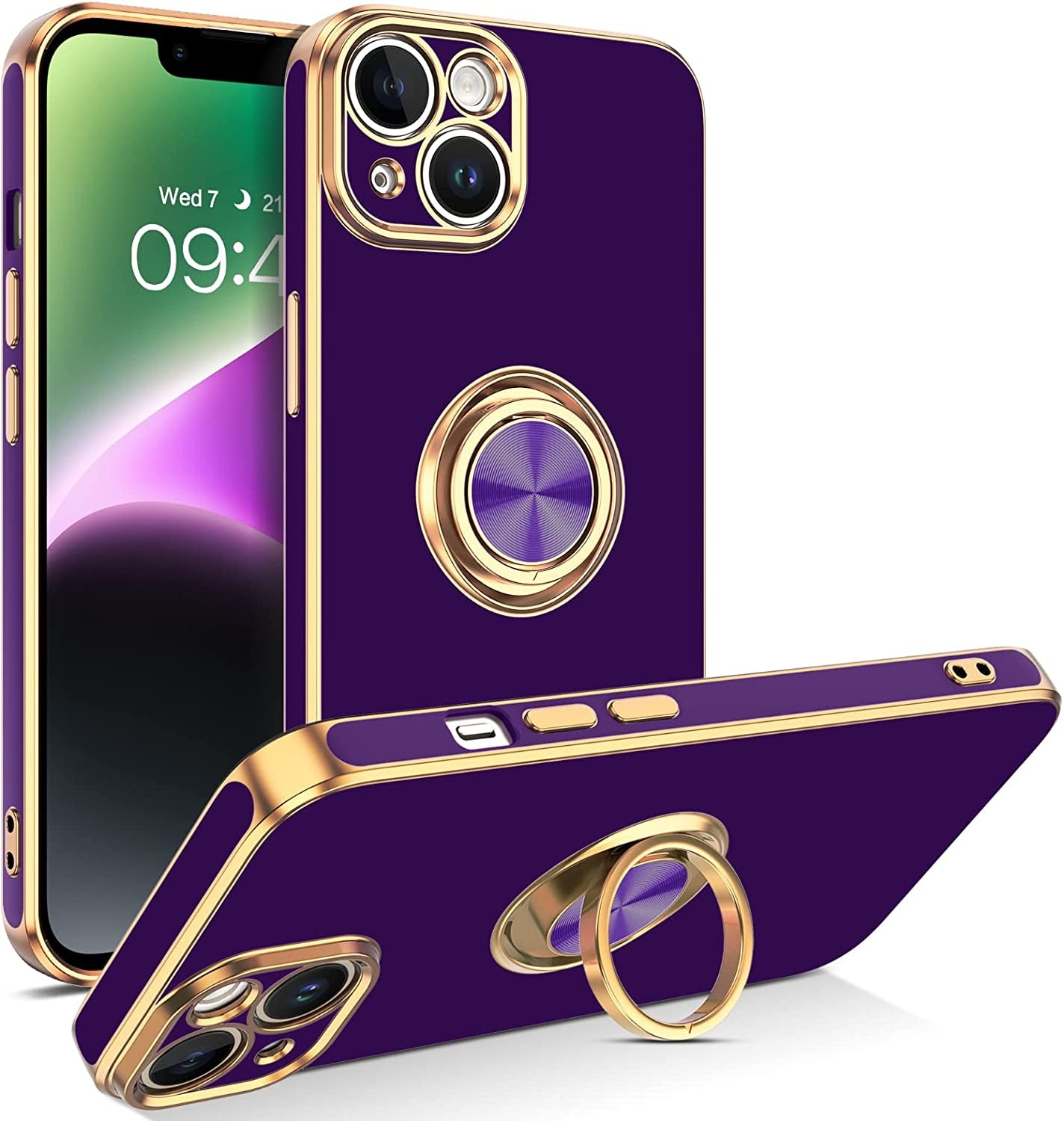 VENINGO Iphone 14 Case,Phone Cases for Iphone 14,Slim Fit Soft 360° Ring Holder Kickstand Magnetic Car Mount Supported Easy Clean Shockproof Protective Cover for Apple Iphone 14 6.1" 2022, Bright Red  VENINGO RN266-Deep Purple  