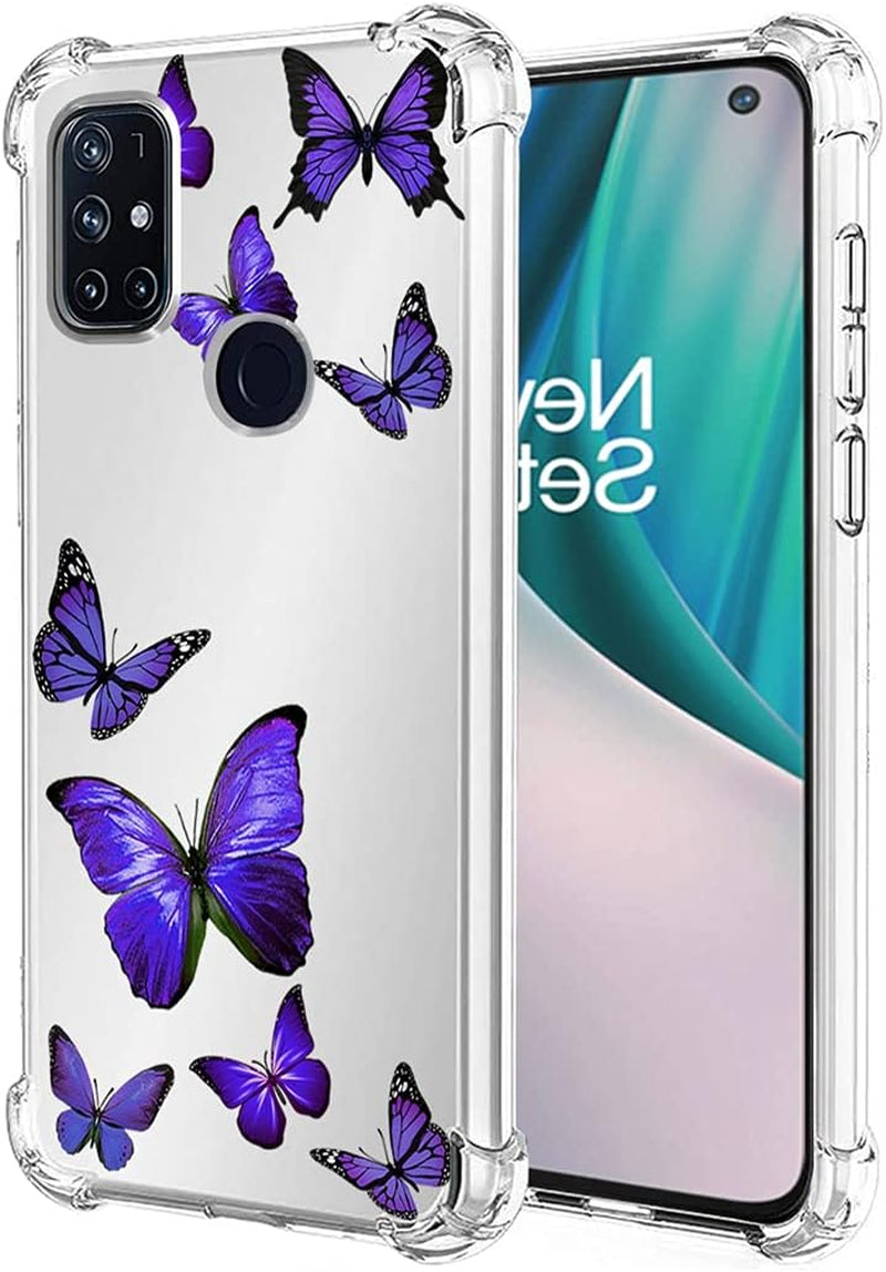 Vavies Compatible with Oneplus Nord N10 5G Case, Oneplus Nord N10 5G Phone Case for Girls Women, Full Body Shockproof Clear Soft Flexible TPU Protective Cover Cases for Oneplus Nord N10 5G (Blue)  Vavies Purple Butterfly  