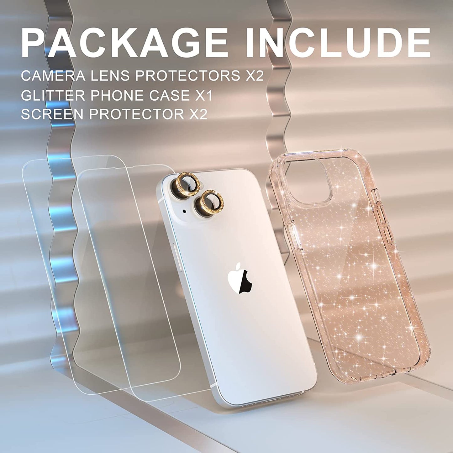 Choiche Compatible for Iphone 14 Case Cute, Women Clear Glitter Bling Sparkly Case, [2 X Diamond Camera Lens Protectors] [2 X Tempered Glass Screen Protectors] 6.1-Inch (Glitter Gold)  Choiche   