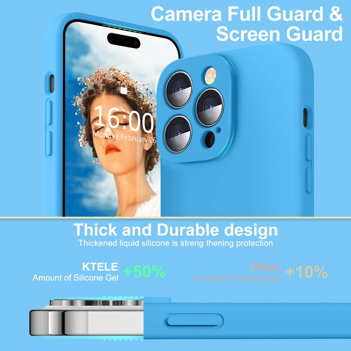 Ktele Compatible with Iphone 14 Pro Case, Ab-Grade Liquid Silicone Case, [Four Corner 50+Tiny Airbags Shockproof] [Soft Microfiber Lining Anti-Scratch] Camera All-Round Protection Case-Blue  Ktele   
