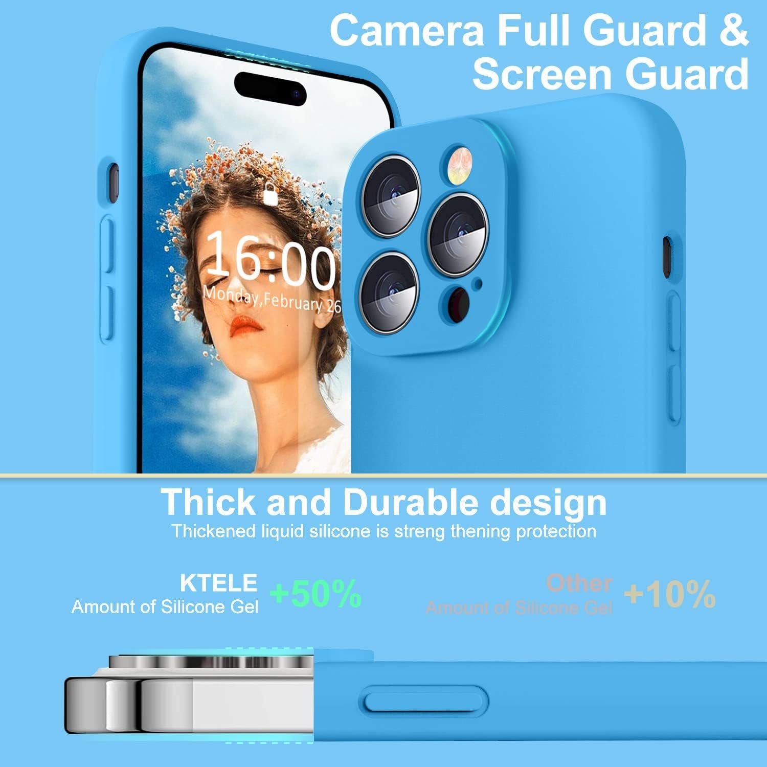 Ktele Compatible with Iphone 14 Pro Case, Ab-Grade Liquid Silicone Case, [Four Corner 50+Tiny Airbags Shockproof] [Soft Microfiber Lining Anti-Scratch] Camera All-Round Protection Case-Blue  Ktele   