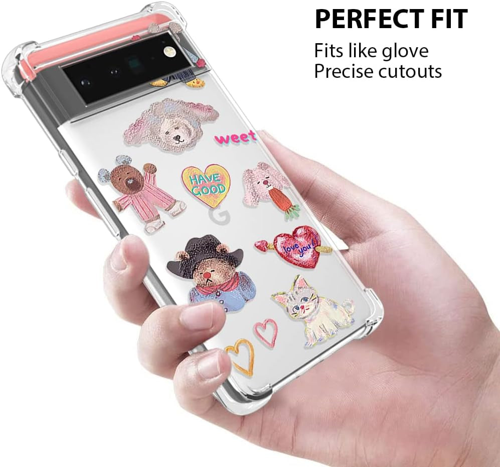 YCJACE Google Pixel 6 Pro Case,Google Pixel 6 Pro Case Clear with Bear Design Soft TPU Ultra-Thin Shockproof Anti-Scratch Bumper Protective Cover Case for Google Pixel 6 Pro-Sweets Bear  YCJACE   