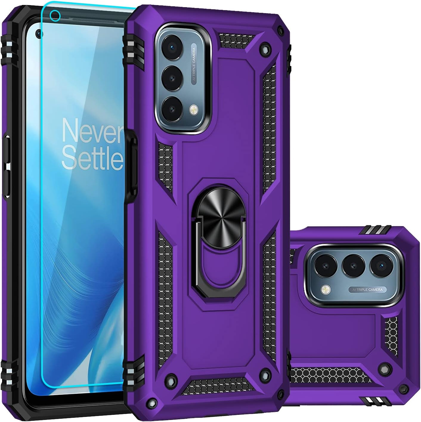 SKTGSLAMY for Oneplus Nord N200 5G Case,With Screen Protector,[Military Grade] 16Ft. Drop Tested Cover with Magnetic Kickstand Car Mount Protective Case for Oneplus Nord N200 5G, Rose Gold  SKTGSLAMY Purple  