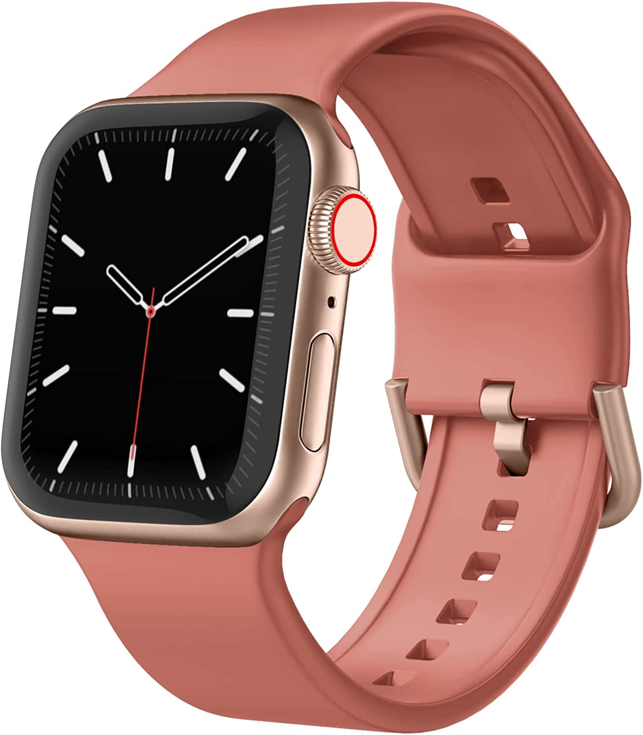 Sport Band Compatible with Apple Watch Bands 49Mm 45Mm 44Mm 42Mm 41Mm 40Mm 38Mm, Soft Silicone Wristbands Replacement Strap with Classic Clasp for Iwatch Series SE 8 7 6 5 4 3 2 1 Ultra for Women Men  Recoppa Coral 42mm/44mm/45mm/49mm 