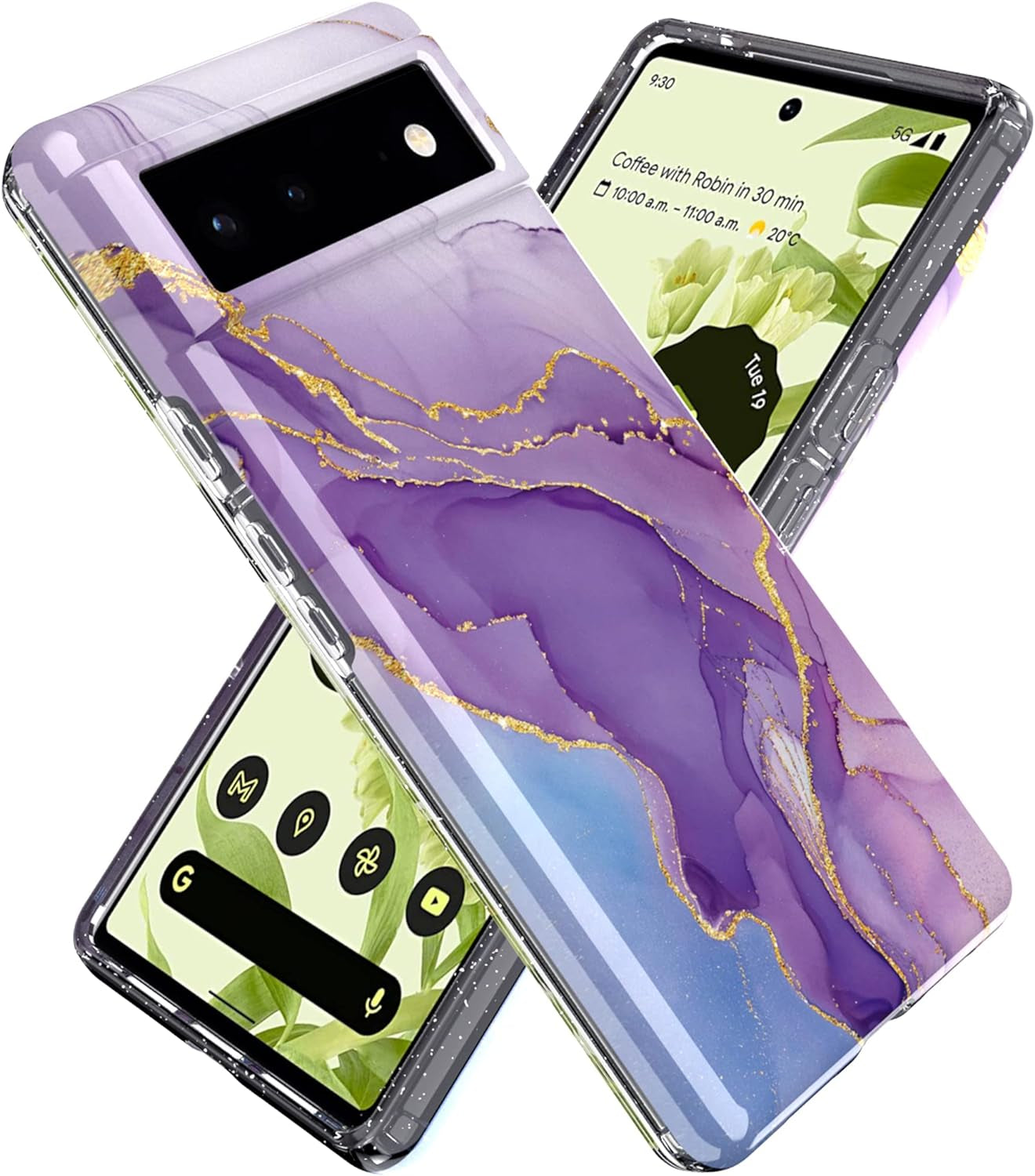 BAISRKE Google Pixel 6 Pro Case, Marble Shockproof Protective Shiny Hard PC Soft Silicone Cover Shockproof Rugged Sturdy Case for Pixel 6 Pro 6.7 Inches (2021) - Purple  BAISRKE   