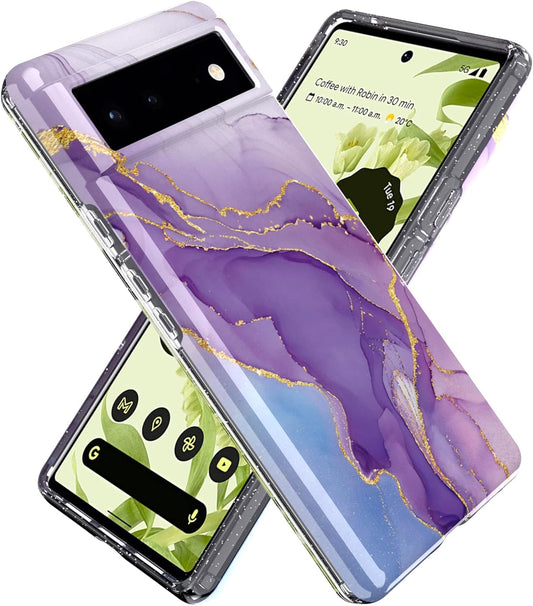 BAISRKE Google Pixel 6 Pro Case, Marble Shockproof Protective Shiny Hard PC Soft Silicone Cover Shockproof Rugged Sturdy Case for Pixel 6 Pro 6.7 Inches (2021) - Purple  BAISRKE   