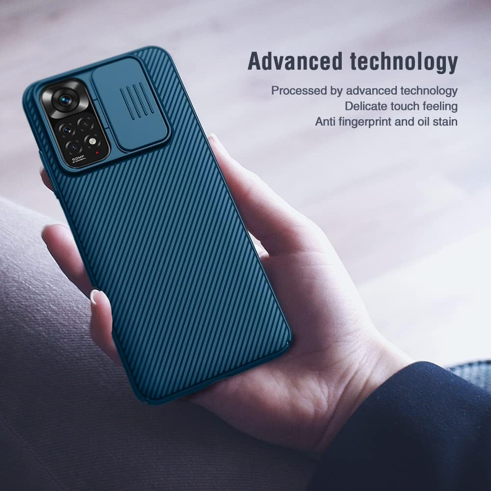 Xiaomi Redmi Note 11 (4G) Case with Camera Cover,Slim Fit Thin Polycarbonate Protective Shockproof Cover with Slide Camera Cover, Upgraded Case for Xiaomi Redmi Note 11 (4G) (Blue)  Wefor   