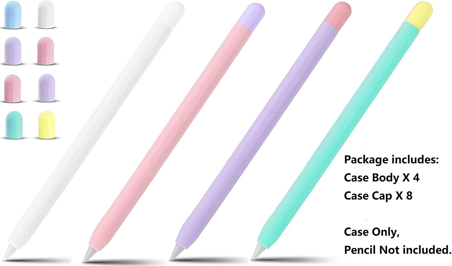 JNSA 4 Pack Ipencil 1 Sleeve Cover Silicone Holder Compatible with Apple Pencil 1St Gen, Grip Skin Case Accessories Compatible with Ipad Pencil 1 Gen with Nib Cap,Pc14Pwpgp  JNSA   