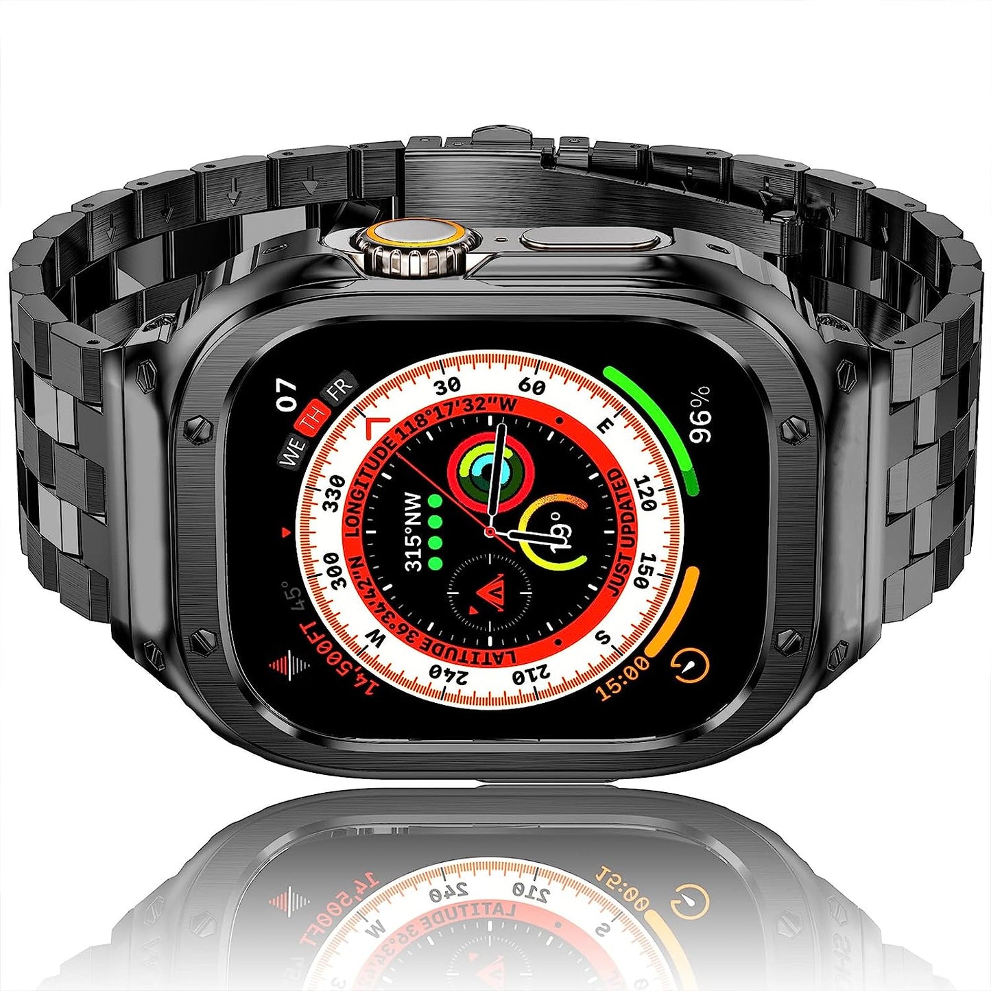 Amznew Apple Watch Bands Compatible for Iwatch Series Ultra (49Mm) 8/7(45Mm/41Mm), 6/5/4/Se(44Mm/40Mm) 3/2/1(42Mm/38Mm), Stainless Steel Iwatch Bands with Case and Protective Cover Men  Amznew Dark-Grey-49 49mm(ultra ) 