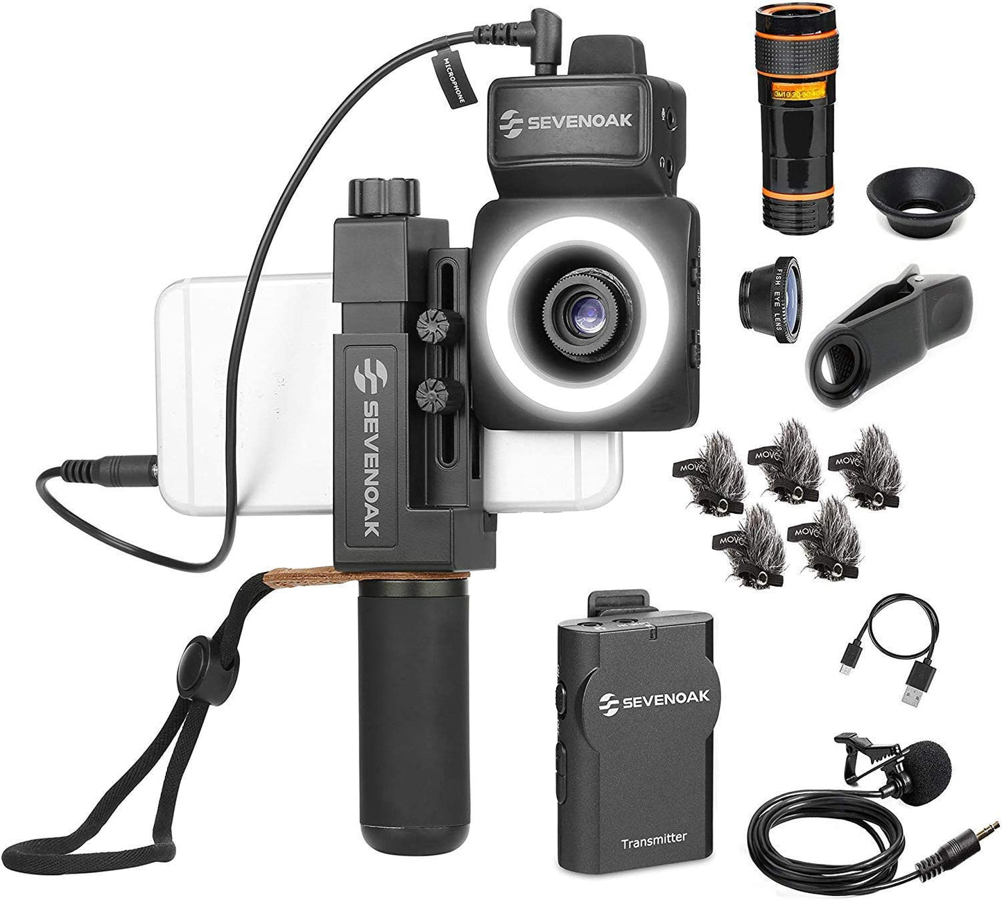 Movo Smartcine W1 - Wireless Smartphone Video Kit with Phone Rig, Wireless Lavalier Microphone System, LED Light, Wide, Tele and Fisheye Lenses for Iphone/Android Phones - Great Youtube, TIK Tok Kit  Movo   