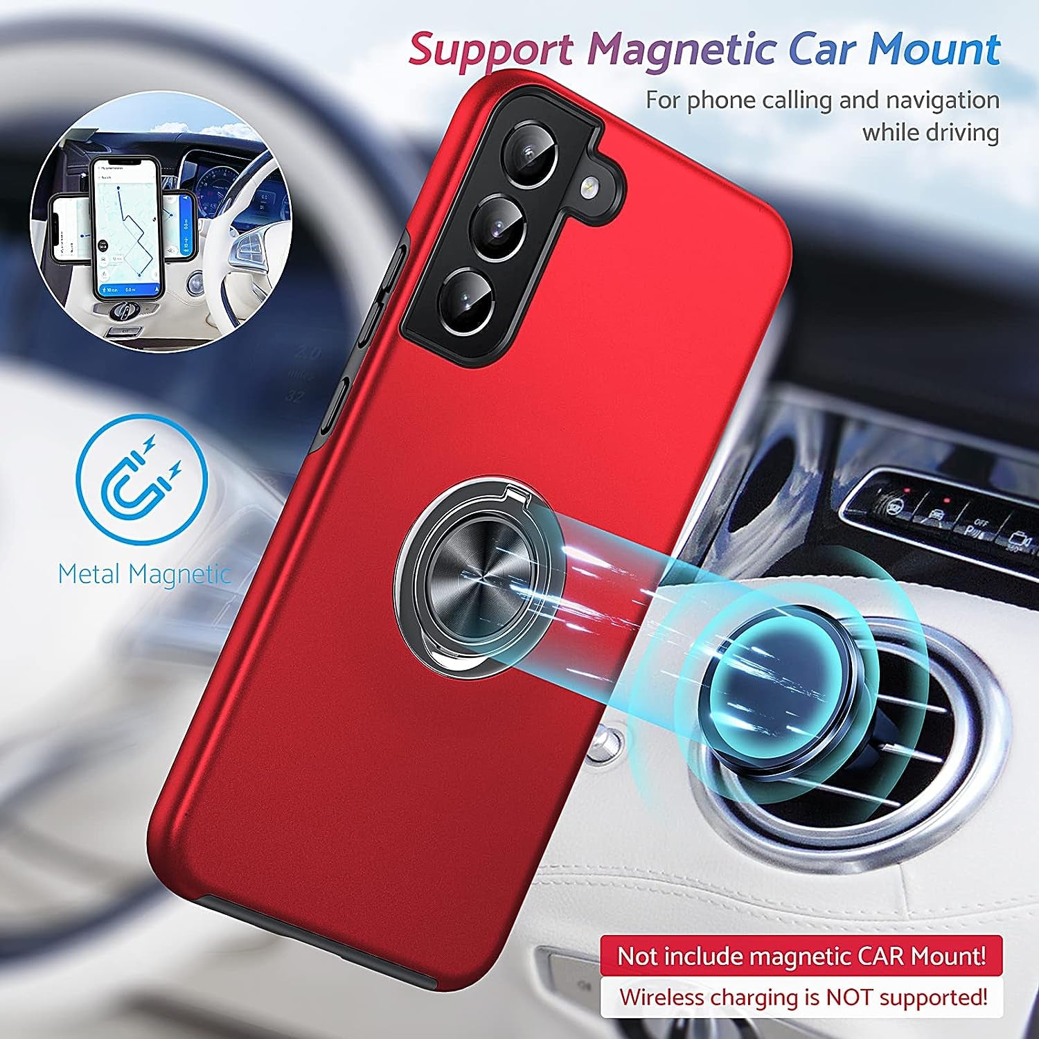 Anqrp Hidden Series Galaxy S22 plus Case 5G,[Heat Dissipation][No Fall-Off Kickstand] 360°Metal Ring, 15Ft Military Grade Shockproof Phone Case for Samsung Galaxy S22 plus 6.6 Inch, Red  Anqrp   