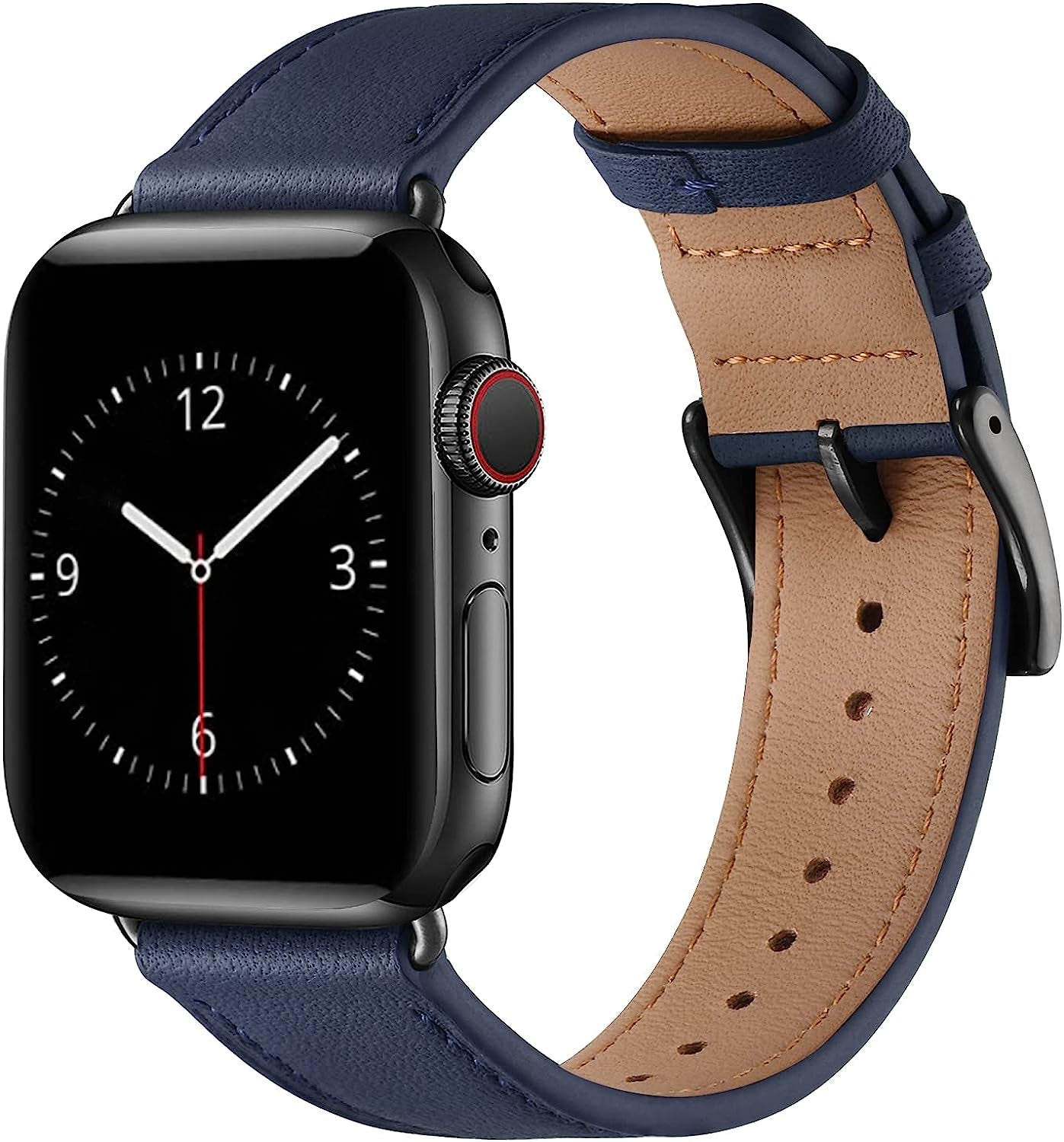 Lovrug Band Compatible with Apple Watch Band 44Mm 42Mm 38Mm 40Mm 41Mm 45Mm 49Mm Ultra SE2 SE Series 8/7/6/5/4/3/2/1 Genuine Leather Business Replacement Band Smart Watch Strap for Women Men  LovRug-US Dark blue/Black 38mm/40mm/41mm 