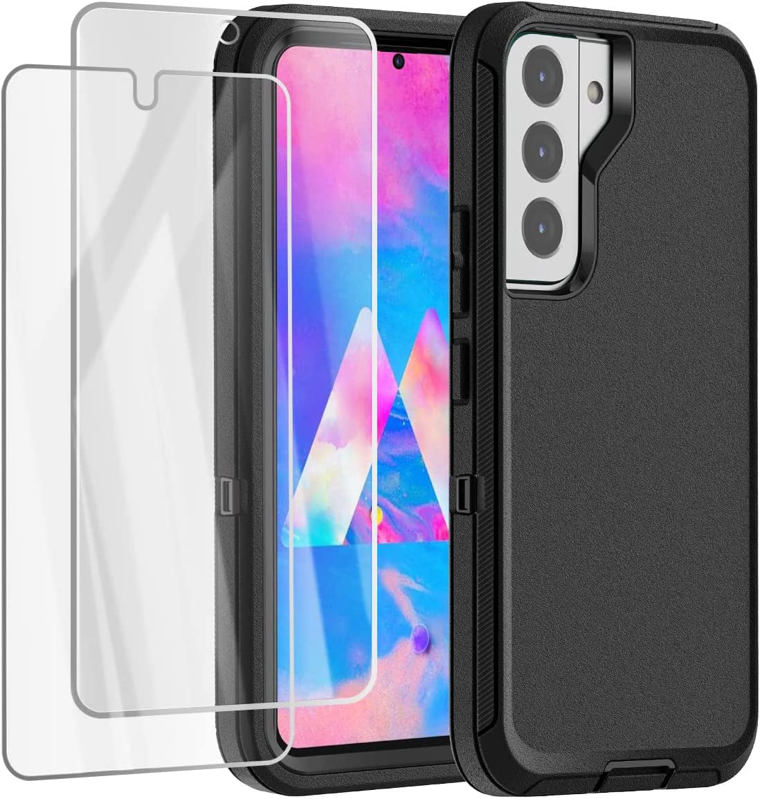 Aicase for Galaxy S22 plus Case with Screen Protector, Heavy Duty Drop Protection Full Body Rugged Shockproof/Dust Proof Military Protective Tough Durable Phone Cover for Samsung Galaxy S22 plus 6.6“  AICase Black With Screen Protector  