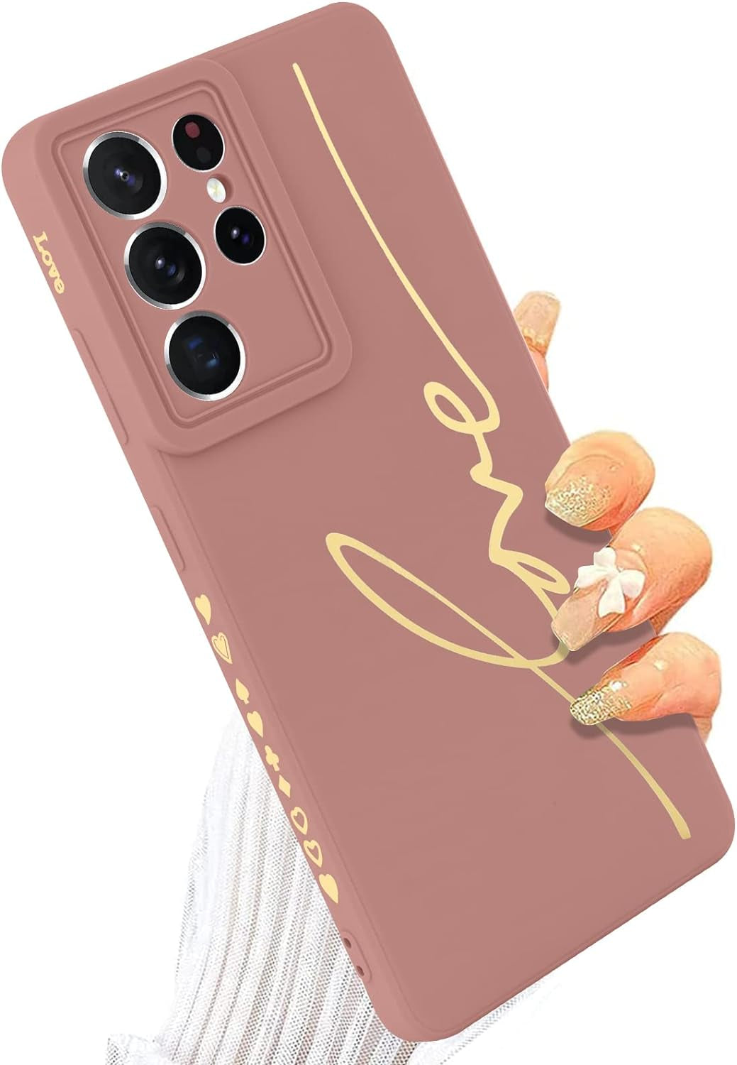 MOWIME for Samsung Galaxy S21 Ultra 5G Case, Back Cute Plating Love Letter Graphic with Anti-Fall Lens Cameras Cover Protection Soft TPU Shockproof Anti-Fingerprint Phone Cases for Women Girls Men-Red  MOWIME Pink  