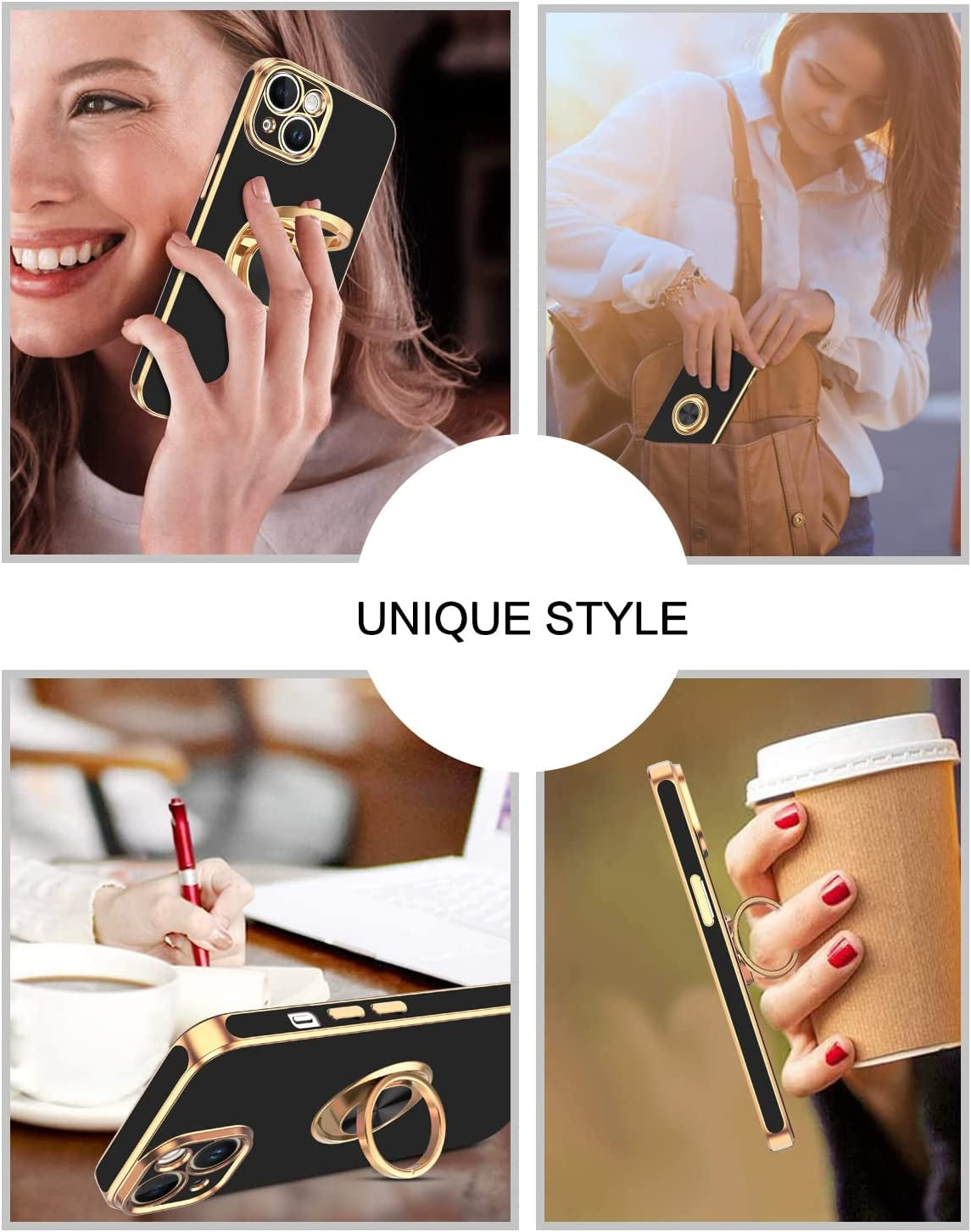 VENINGO Iphone 14 Case,Phone Cases for Iphone 14,Slim Fit Soft 360° Ring Holder Kickstand Magnetic Car Mount Supported Easy Clean Shockproof Protective Cover for Apple Iphone 14 6.1" 2022,Black/Golden  VENINGO   