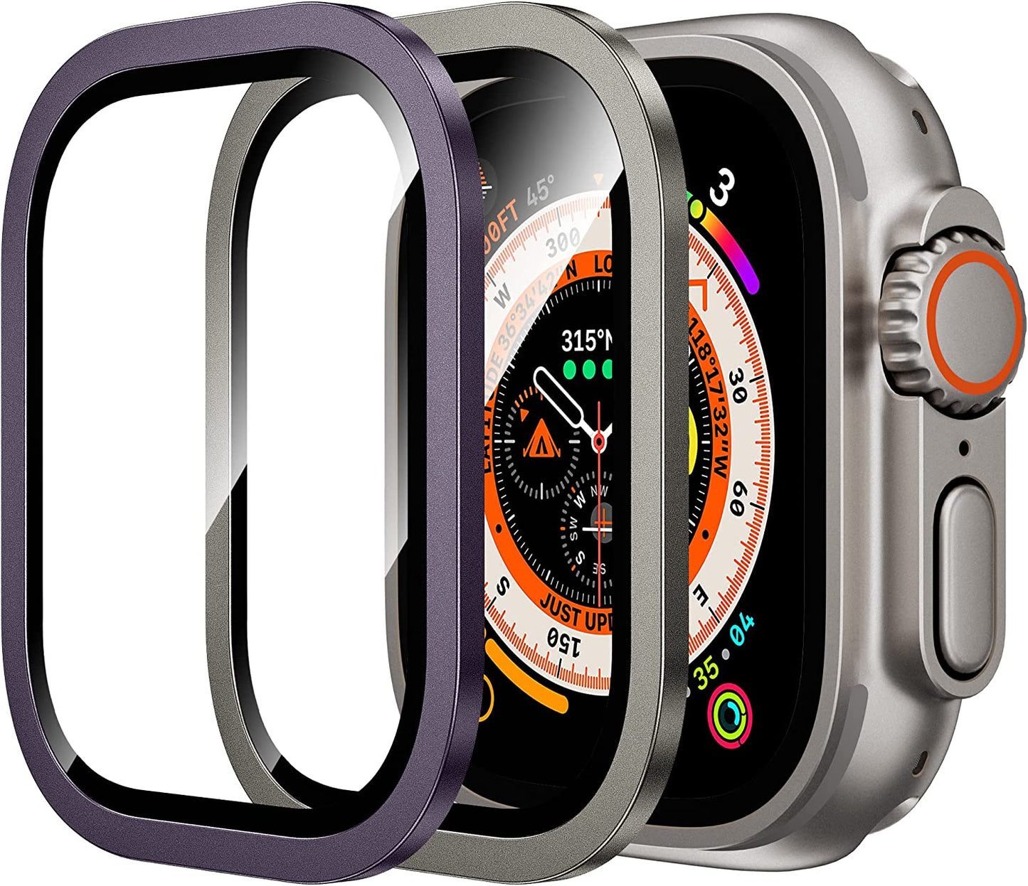WSKEN for Apple Watch Ultra Screen Protector 49Mm,9H Tempered Glass + Titanium Alloy Frame, [Keep Original] [Touch Sensitive] Lightweight Protective Glass Film for Iwatch Ultra 2 Pack,Original  WSKEN Original + Purple apple watch ultra 49mm 