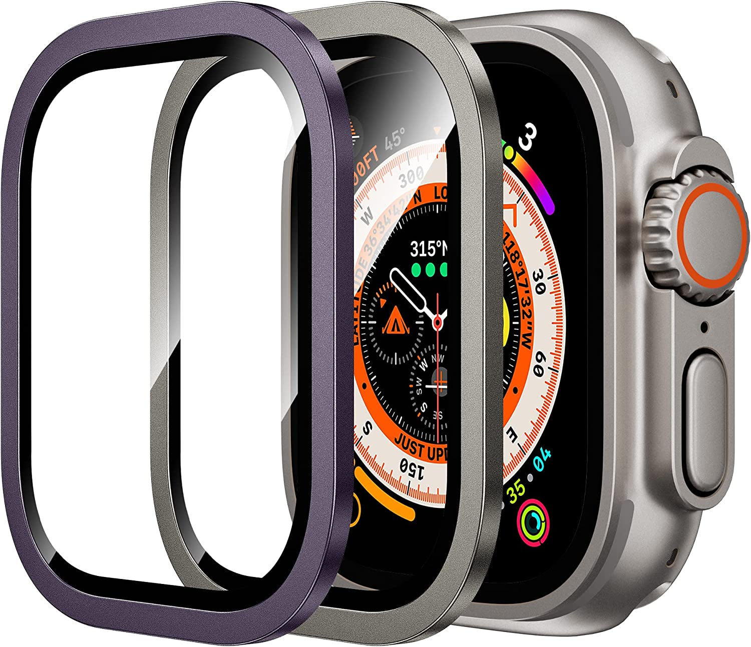 WSKEN for Apple Watch Ultra Screen Protector 49Mm,9H Tempered Glass + Titanium Alloy Frame, [Keep Original] [Touch Sensitive] Lightweight Protective Glass Film for Iwatch Ultra 2 Pack,Original  WSKEN Original + Purple apple watch ultra 49mm 