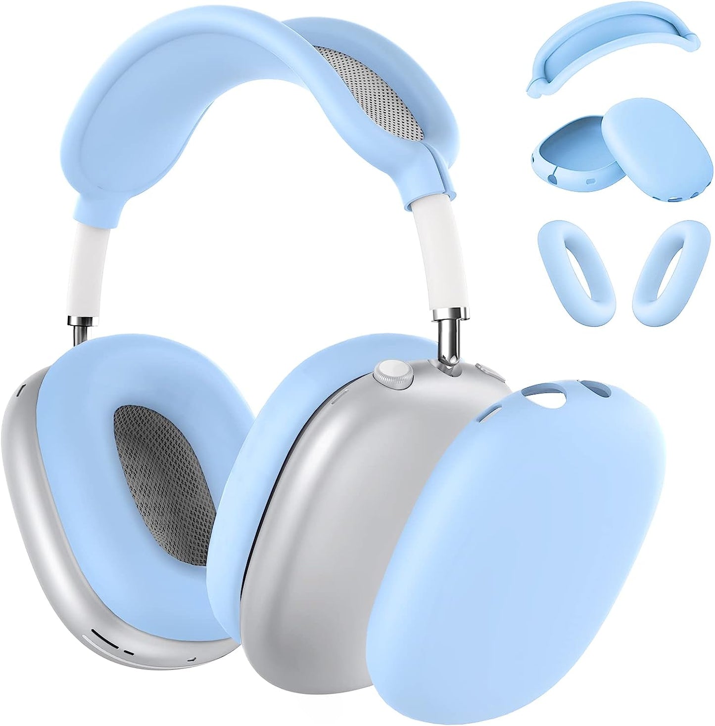 Silicone Case Cover for Airpods Max Headphones, Anti-Scratch Ear Pad Case Cover/Ear Cups Cover/Headband Cover for Airpods Max, Accessories Soft Silicone Skin Protector for Apple Airpods Max (Black)  PonKet Sky Blue-M  