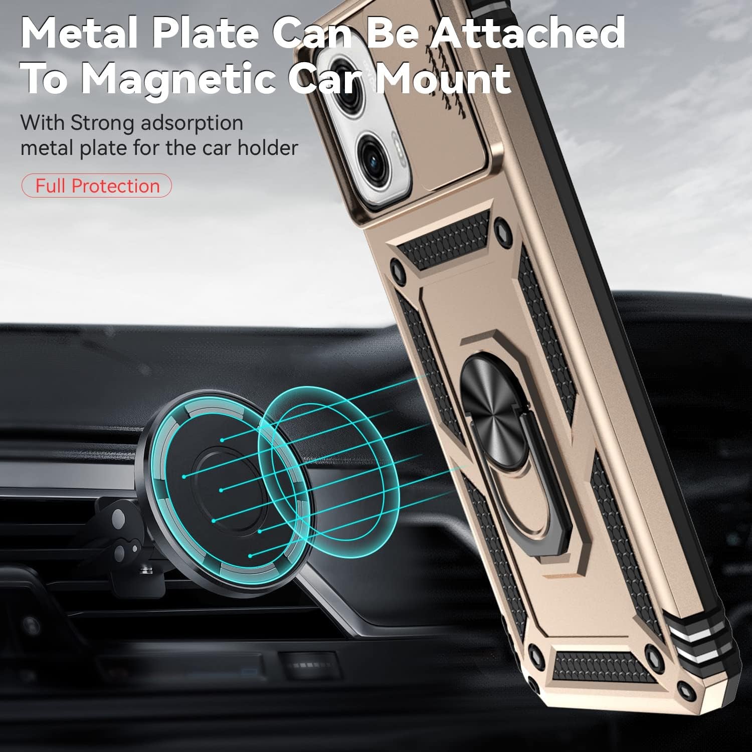 Sunstory for Motorola Moto G Power 5G 2023 Case with Tempered Glass Screen Protector & Slide Camera Cover & Kickstand, [Military-Grade] Phone Case for Moto G Power 5G 2023 (Gold)  SunStory   