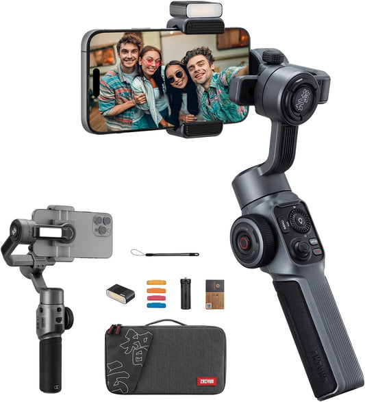 Zhiyun Smooth 5S Gimbal Stabilizer, Upgrated Smooth 5 Phone 3-Axis Handheld Smartphone Gimbal for Iphone Android with Built in LED Fill Light, Grip Tripod (Gray Combo)  ZHIYUN   