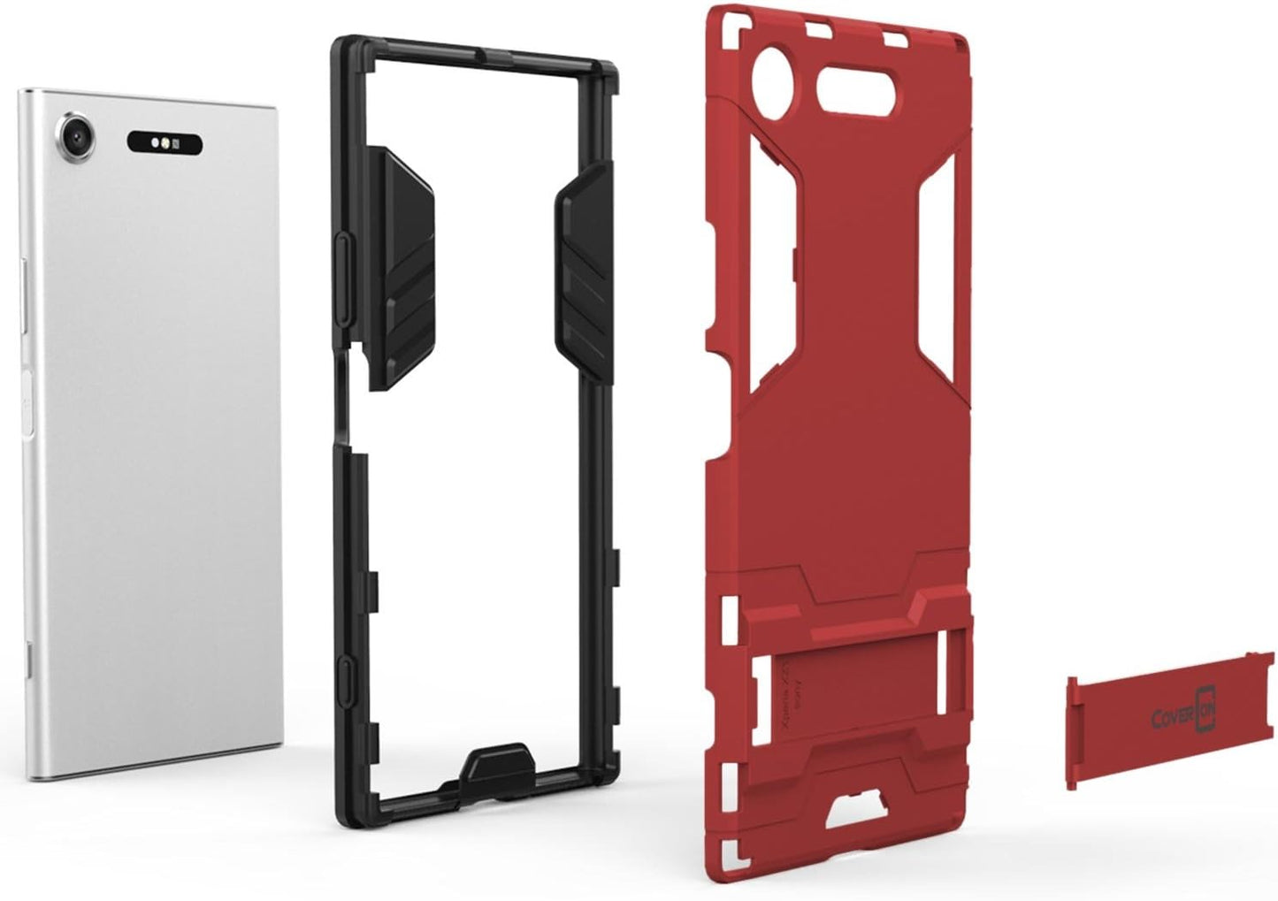 Sony Xperia XZ1 Case, Coveron Shadow Armor Series Modern Style Slim Hard Hybrid Phone Cover with Kickstand Case for Sony Xperia XZ1 - Red  CoverON   