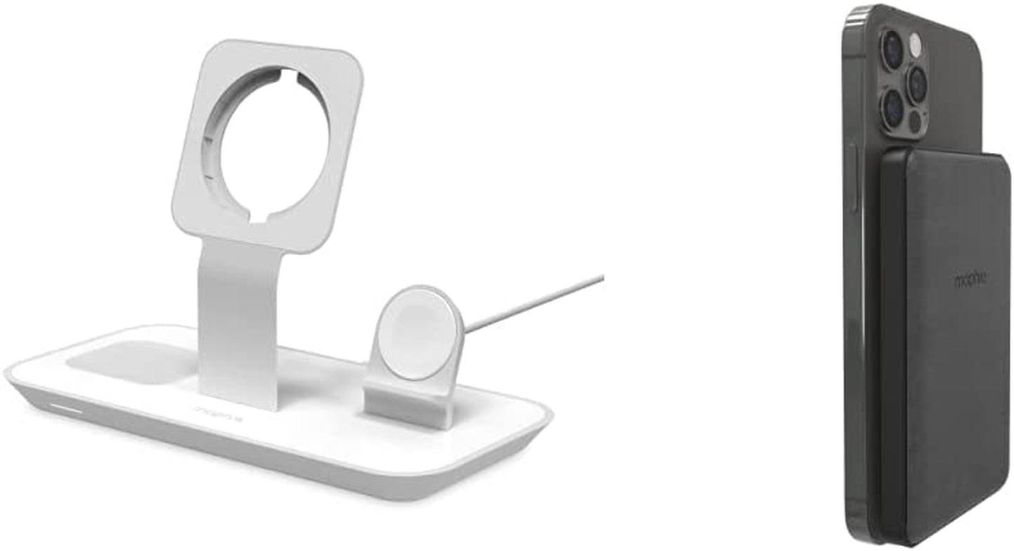 Mophie 3-In-1 Magsafe Wireless Charging Stand for Apple Iphone, Airpods/Airpods Pro & Watch, 15W Super-Fast Charging, Stylish Gloss Finish - White (Magsafe Charger Not Included)  mophie Stand + Charger 5000mAh  