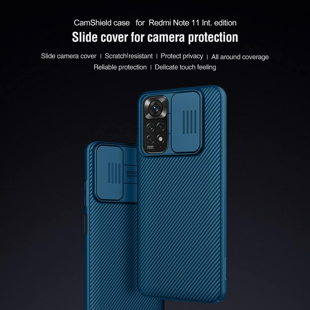 Xiaomi Redmi Note 11 (4G) Case with Camera Cover,Slim Fit Thin Polycarbonate Protective Shockproof Cover with Slide Camera Cover, Upgraded Case for Xiaomi Redmi Note 11 (4G) (Blue)  Wefor   
