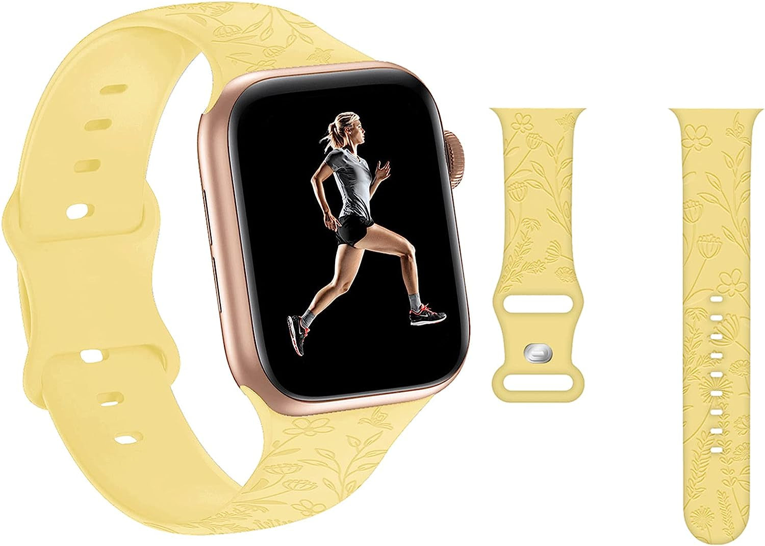 Engraved Pineapple Watch Bands Compatible with Apple Watch 42Mm 44Mm 45Mm, Men Girls Women Laser Printed Soft Silicone Sports Wristband Strap Replacement for Iwatch SE & Series 7/6/5/4/3/2/1 (Green)  Hi-Yoohere Yellow Floral 38mm/40mm/41mm 