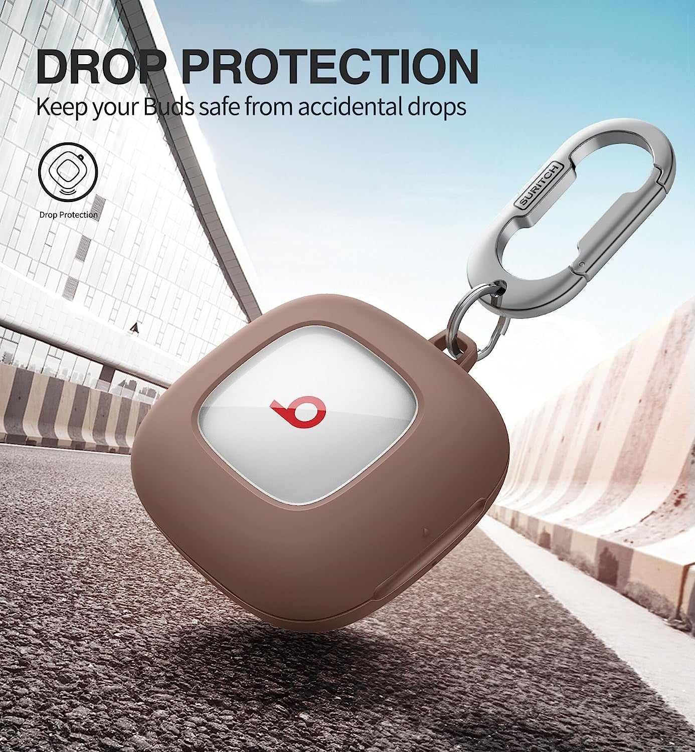 SURITCH Beats Fit Pro Case Cover Protector, Shock-Absorbing Protective TPU Shell for Beats Fit Pro Charging Case 2021 Earbuds Secure Locking System with Anti-Lost Keychain, Dune  SURITCH   