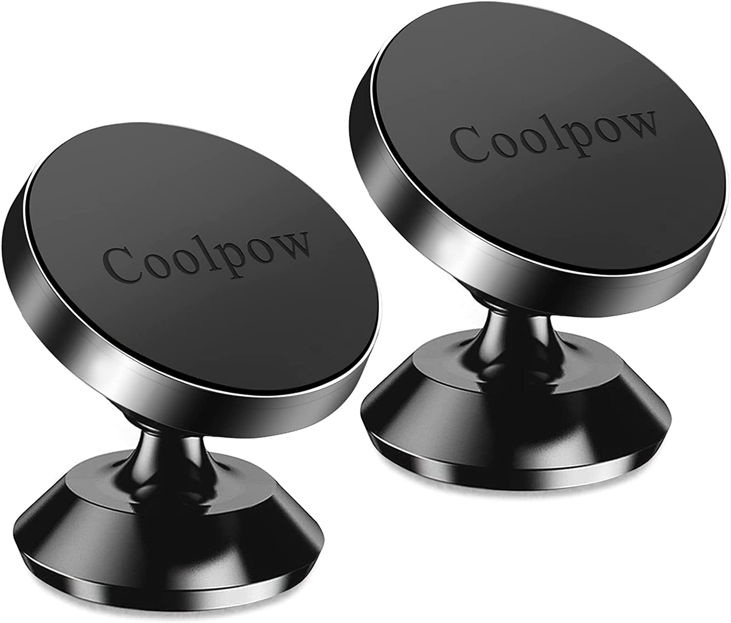 【2-Pack】Magnetic Phone Holder for Car, [ Super Strong Magnet ] [ with 4 Metal Plate ] Iphone Magnetic Car Mount for Cell Phone, [ 360° Rotation ] Universal Dashboard Car Mount Fits All Smartphones  Coolpow   