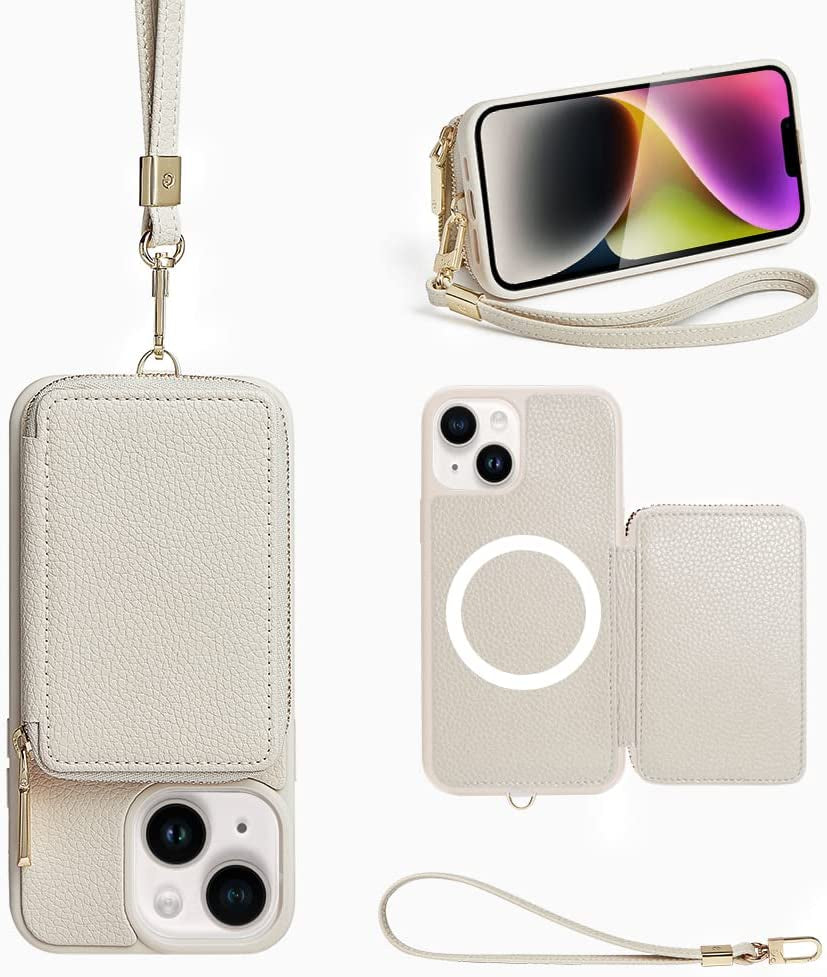 ZVE Wallet Case for Iphone 14 Pro Max 6.7 Inch, Magsafe Zipper Leather RFID Blocking Cards Holder Slots Case with Magnetic Wireless Charging, Protective Cover for Iphone 14 Pro Max 6.7"(2022)-Black  ZVE Beige iPhone 14 