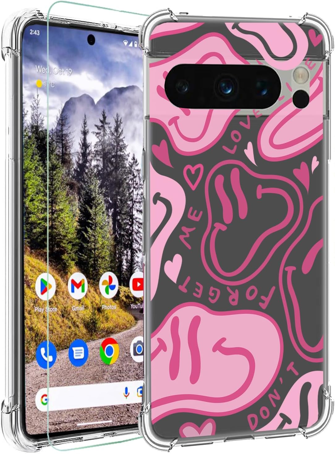Ftonglogy for Google Pixel 8 Pro 5G Case with Screen Protector: Clear Cute Flower Floral Design for Girls Women Slim Soft TPU Bumper Shockproof Silicone Cell Phone Cover (Funny Cat)  Ftonglogy Fun Smile  