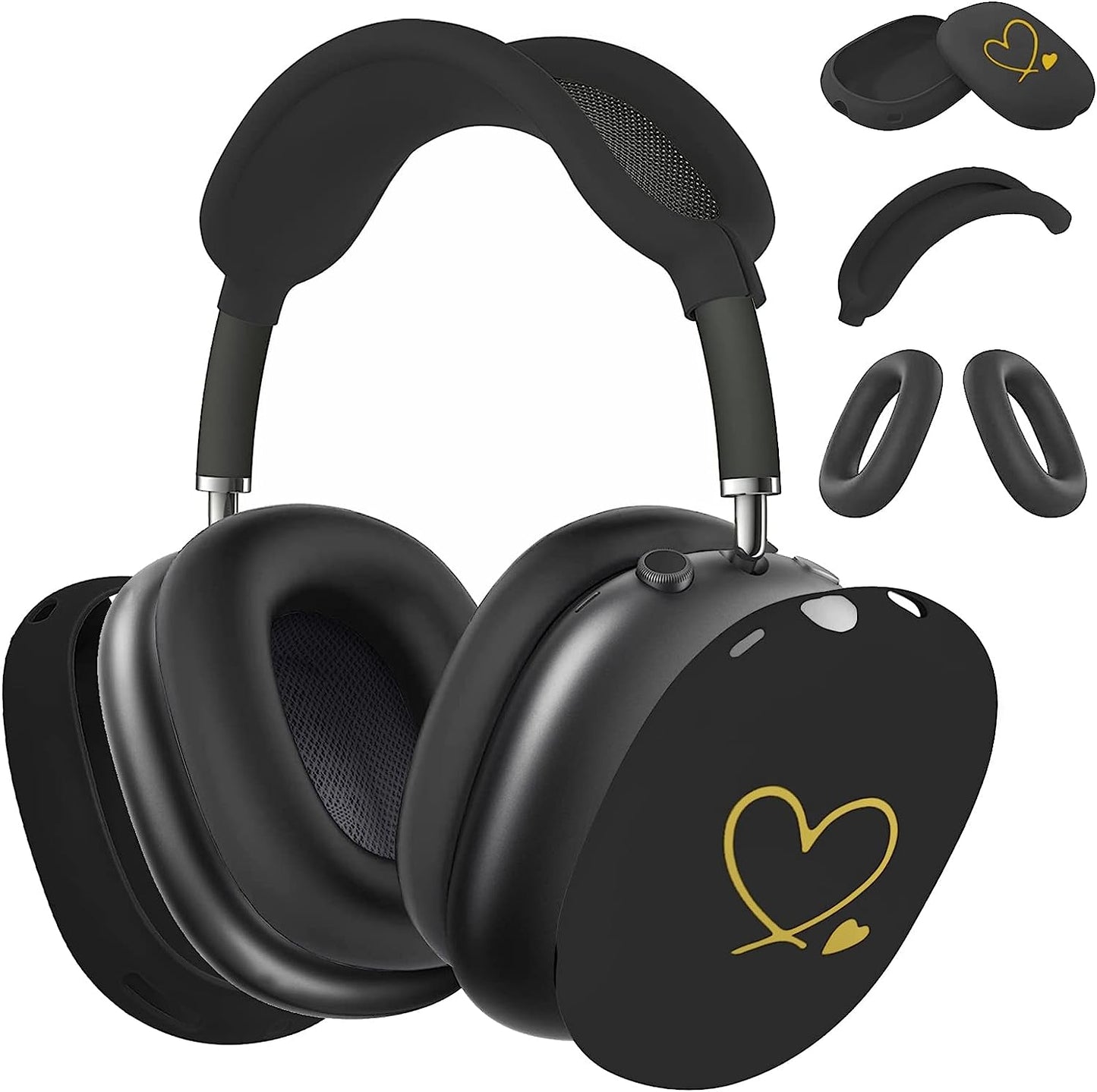 Aiaabq for Airpods Max Case Cover,Anti-Scratch Ear Pad Case Cover/Ear Cups Cover/Headband Cover for Airpods Max, Accessories Soft Silicone Skin Protector for Apple Airpods Max  Aiaabq Black love  